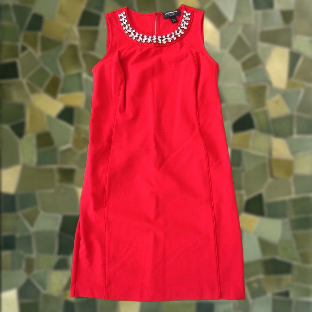 Liz Claiborne VINTAGE Liz Claiborne Red Stretch Diamond Beaded Sleeveless A-Line Sheath Dress PS Size S / US 4 / IT 40 - 1 Thumbnail
