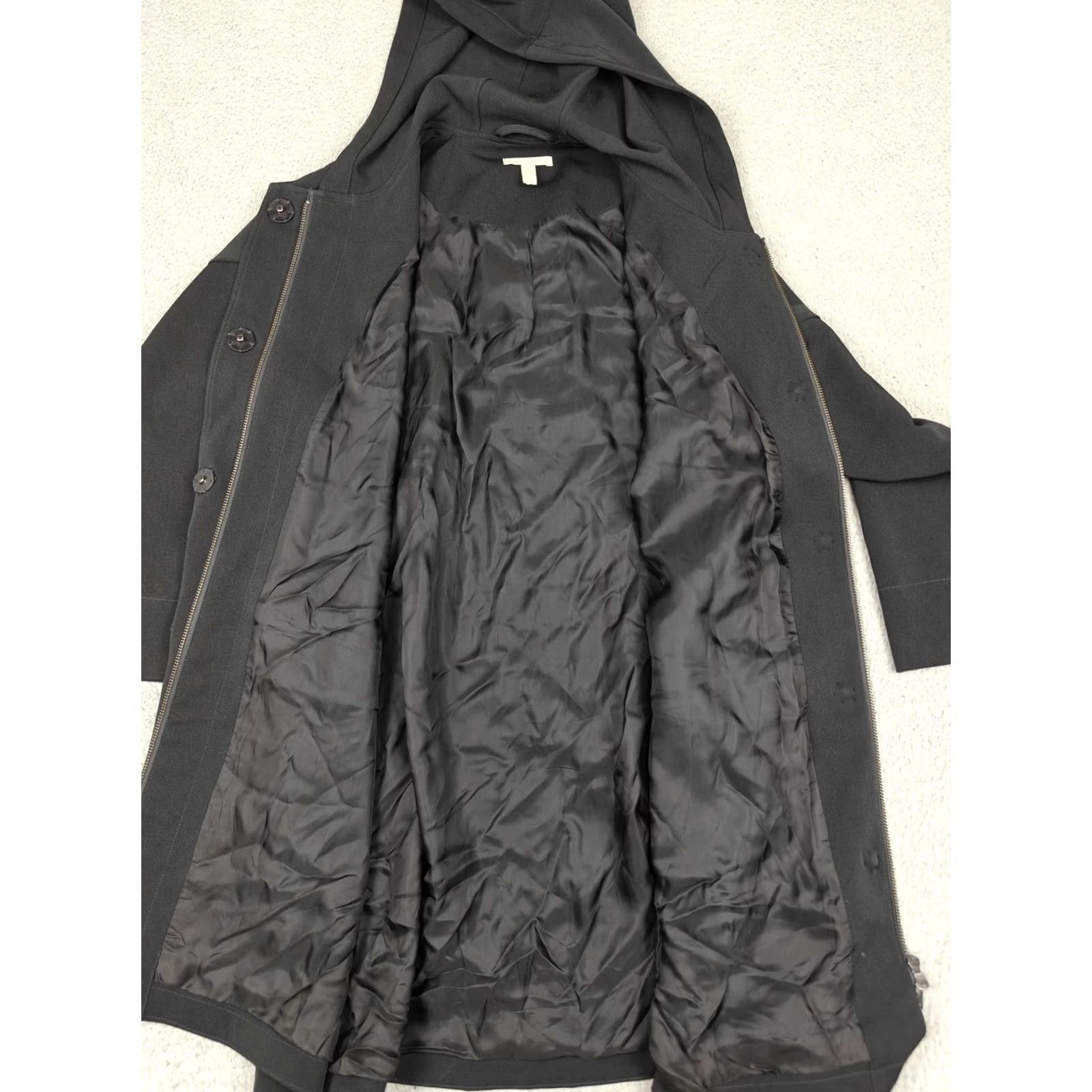 Eileen Fisher Eileen Fisher Coat Womens PL Black Hooded Knit Parka Zip Button Lined Pockets Size L / US 10 / IT 46 - 3 Thumbnail