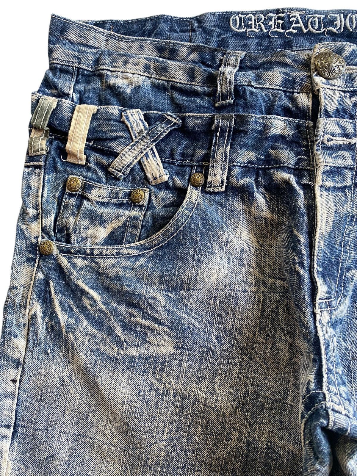 Skull Jeans by an Alchemist Deluxe Creation Skull Double Waist Distressed Short Jeans Size US 34 / EU 50 - 3 Thumbnail