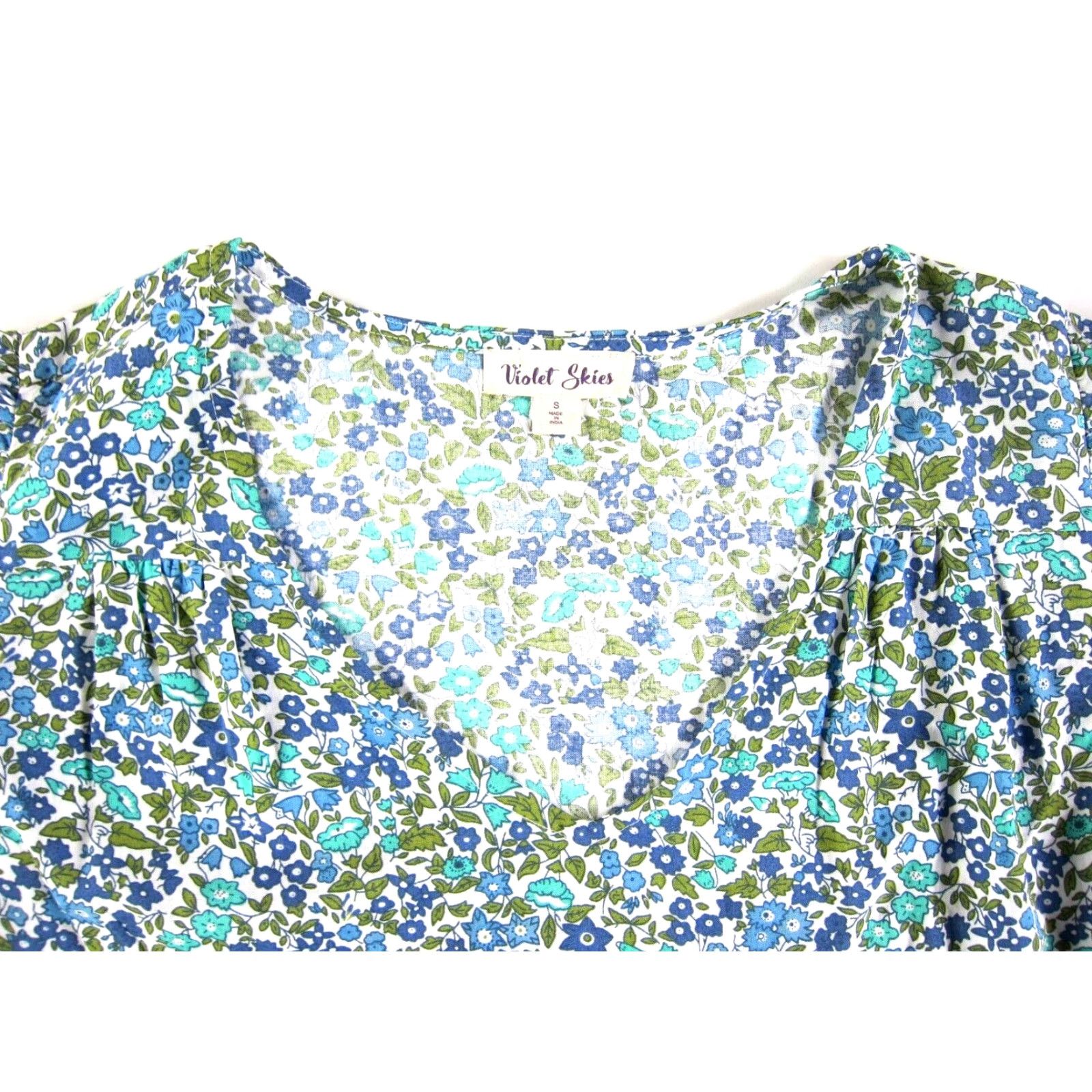 Vintage Violet Skies Dress Violet Skies 100% Rayon Floral V-Neck Short Sleeve Tiered Dress S Green Women Midi Kaftan Sundress (Small) Size 28" / US 6 / IT 42 - 4 Thumbnail