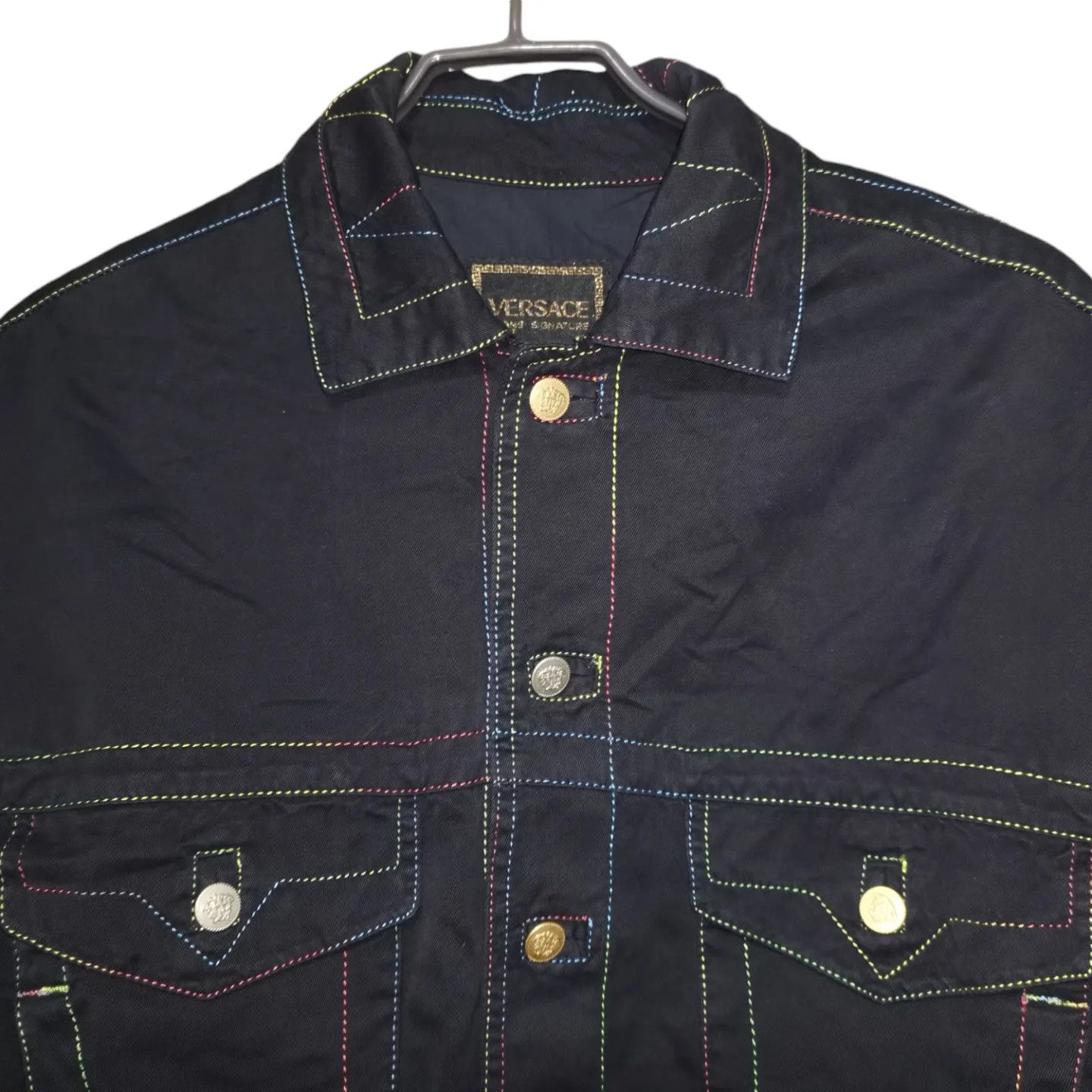 Versace × Versace Jeans Couture × Vintage Versace rainbow contrast stitching denim jacket y2k vintage Size US XS / EU 42 / 0 - 8 Thumbnail