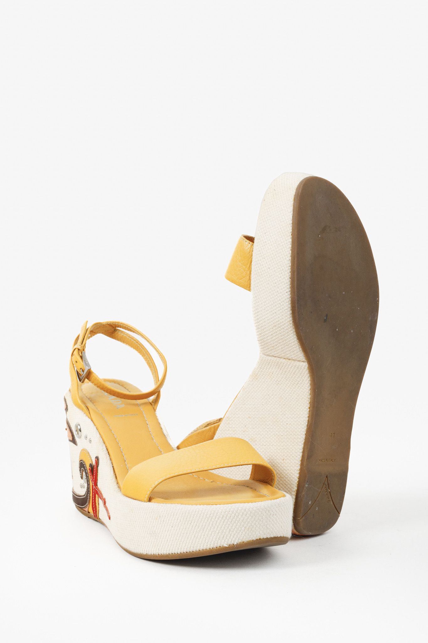 Prada Prada Yellow Platform Beach Theme Espadrille Sandals Size US 10.5 / IT 40.5 - 4 Thumbnail