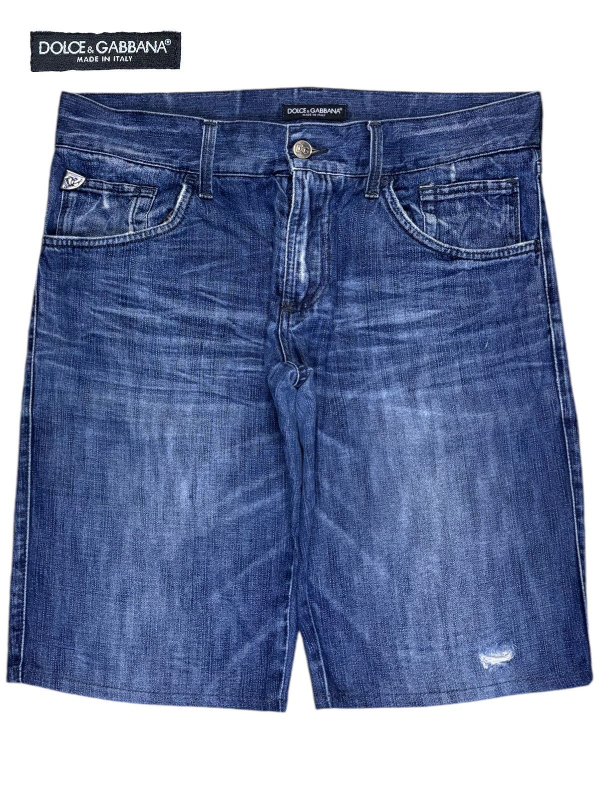 Dolce & Gabbana Vintage Italy Dolce Gabbana Blue Wash Distressed Jean Shorts Size US 34 / EU 50 - 1 Thumbnail