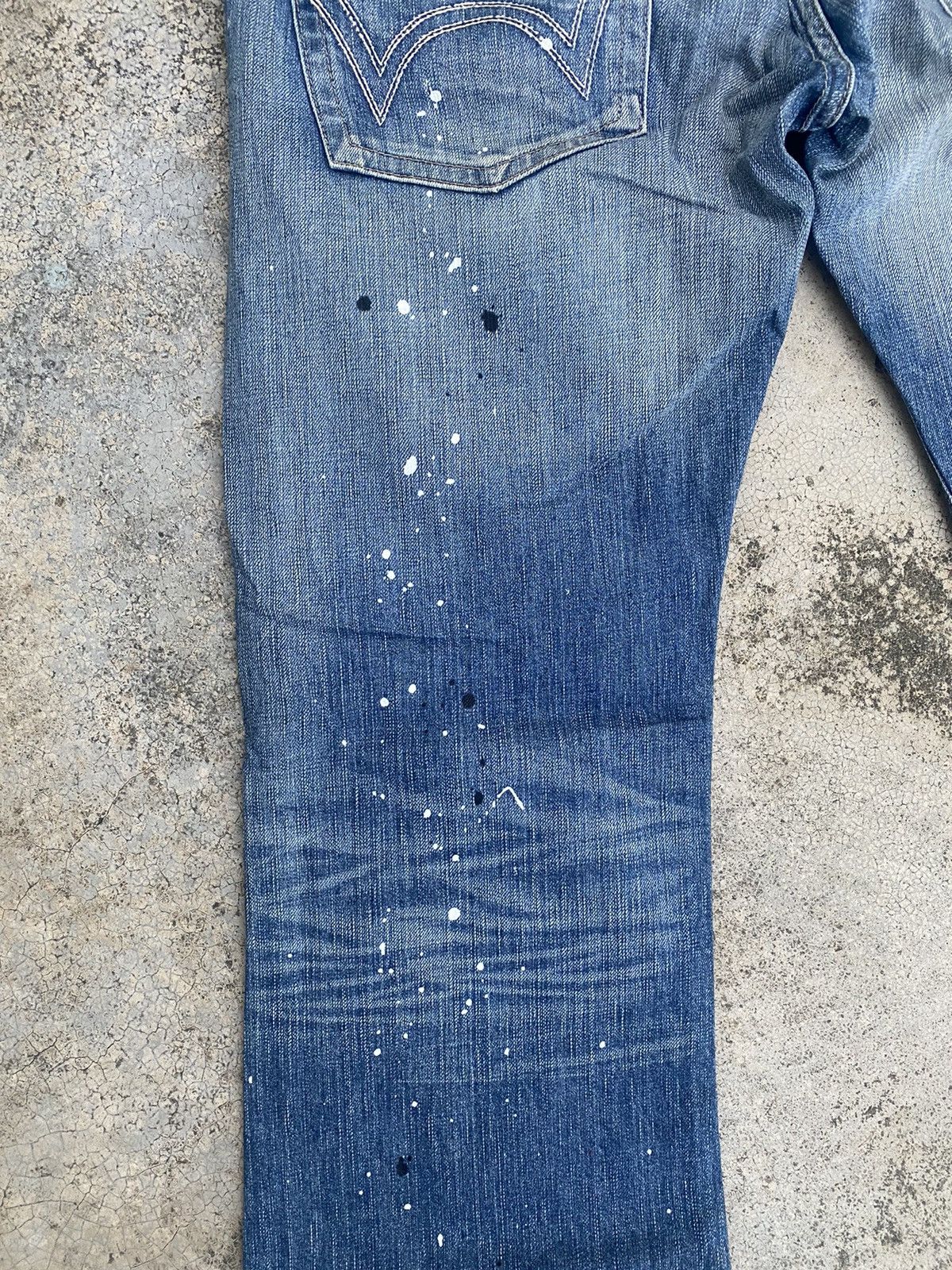 Edwin × Vintage Flare Jeans Edwin Blue Trip Distressed Painted Bootcut Size US 35 - 19 Thumbnail