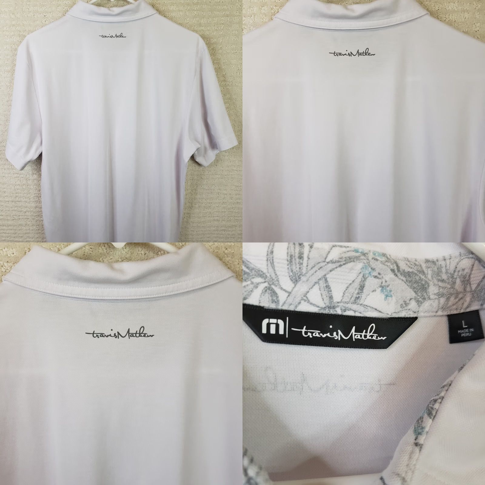 TravisMathew Travis Mathew Polo Shirt L Men's Golf Cotton Blend Pocket White Gray Logo Size US L / EU 52-54 / 3 - 8 Thumbnail