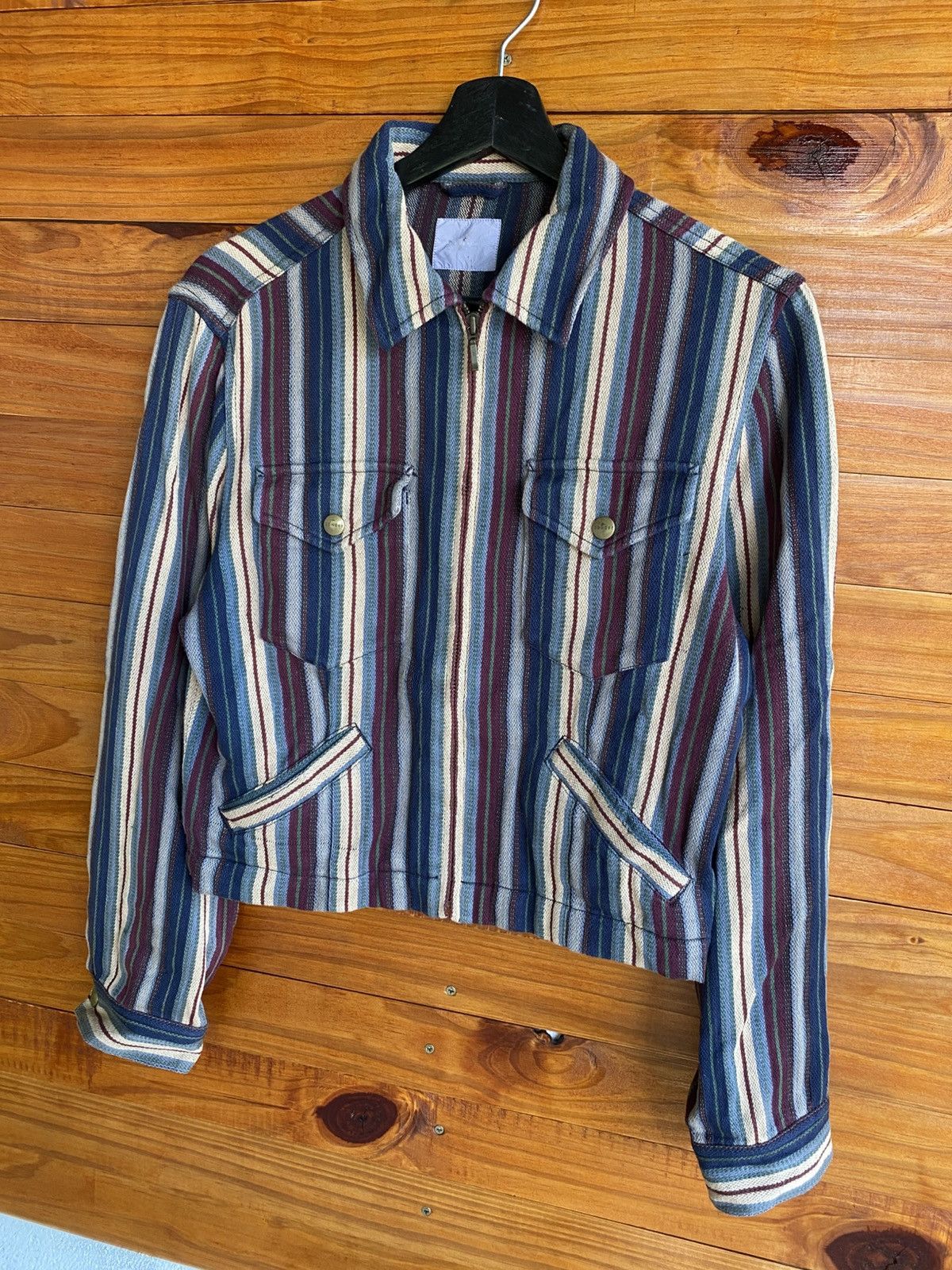 Japanese Brand Vintage “Powder” Striped Cotton Jacket Workwear Style Size M / US 6-8 / IT 42-44 - 4 Thumbnail