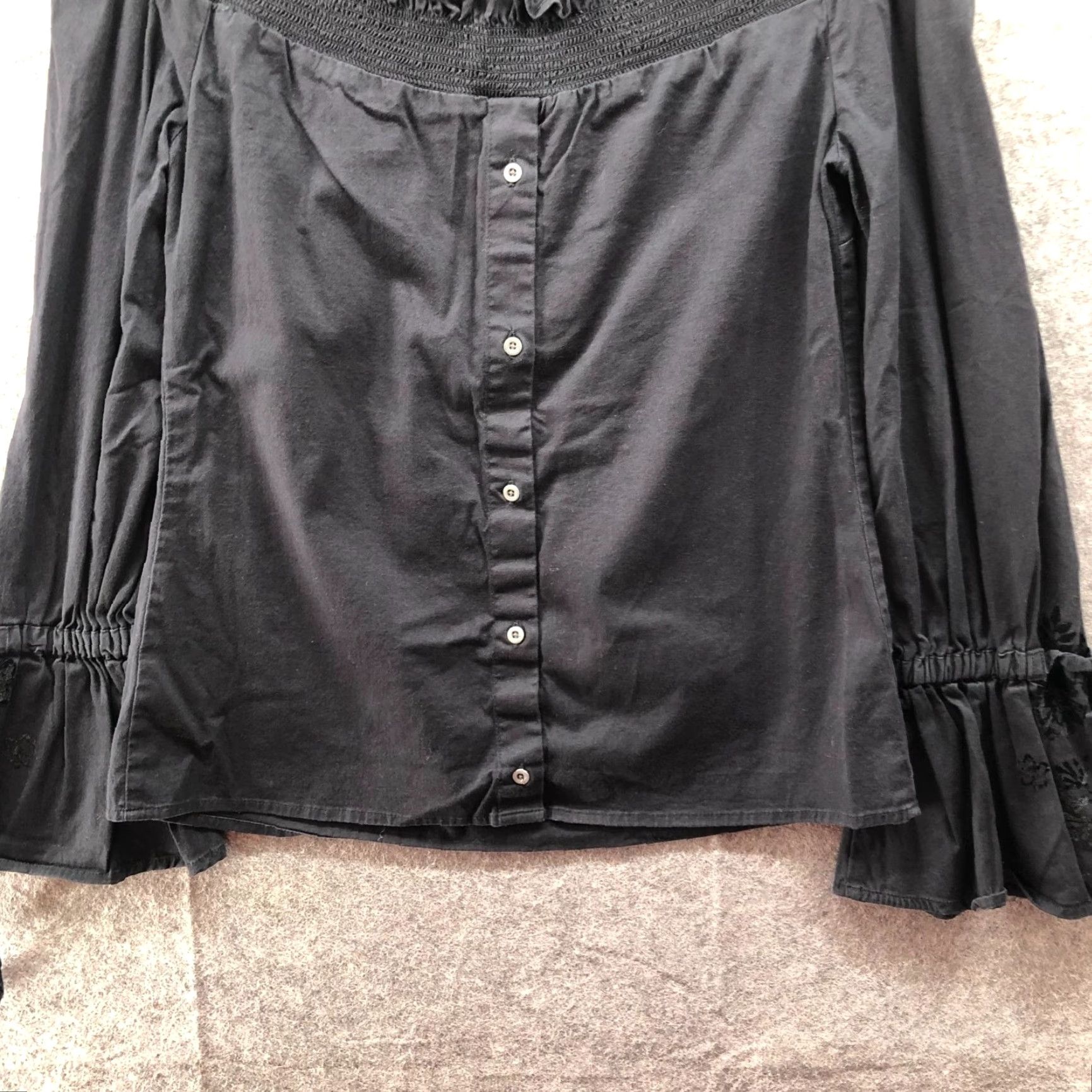 Bell William Rast Off Shoulder Bell Sleeve Top Womens M Black Floral Ruffle Shirt Knit Blouse Size M / US 6-8 / IT 42-44 - 5 Thumbnail