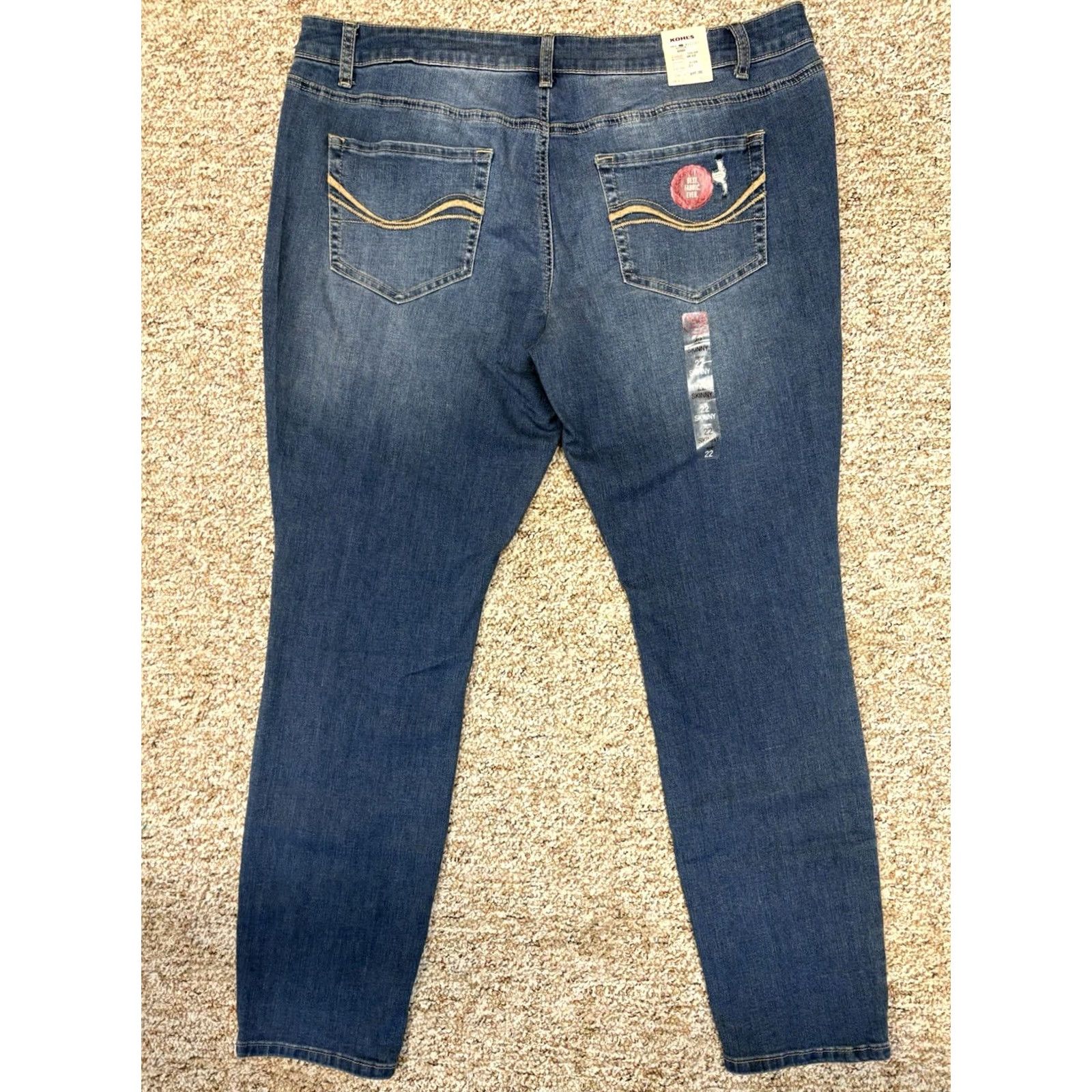 Vintage Kohls Low Rise Skinny Jeans Womens Size 22 Dark Blue Distressed - 45 in Size 30" / US 8 / IT 44 - 7 Thumbnail
