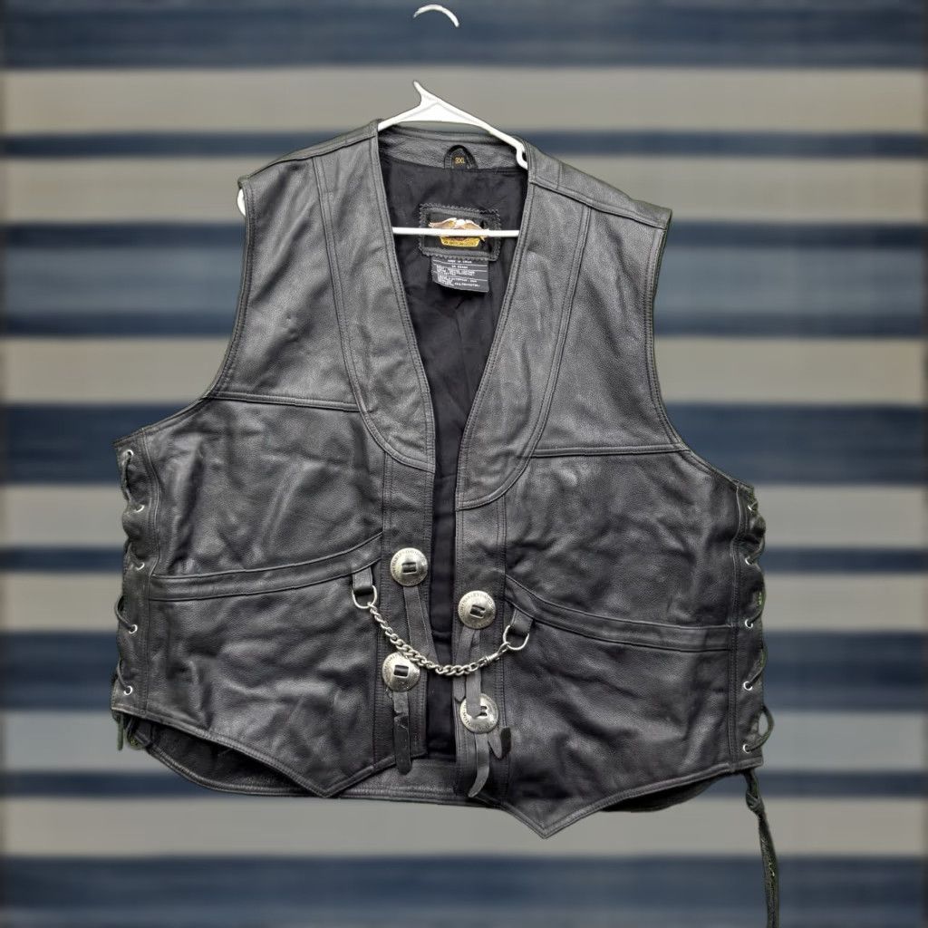 Harley Davidson VINTAGE Harley-Davidson Leather Motorcycle Vest Mens 3XL XXXL Biker USA Band 100th Anniversary Leather Vest Size US XXL / EU 58 / 5 - 1 Thumbnail