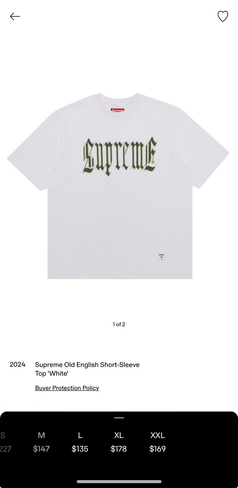 Supreme Supreme Old English Short Sleeve Top ‘White’ Size US XL / EU 56 / 4 - 9 Thumbnail