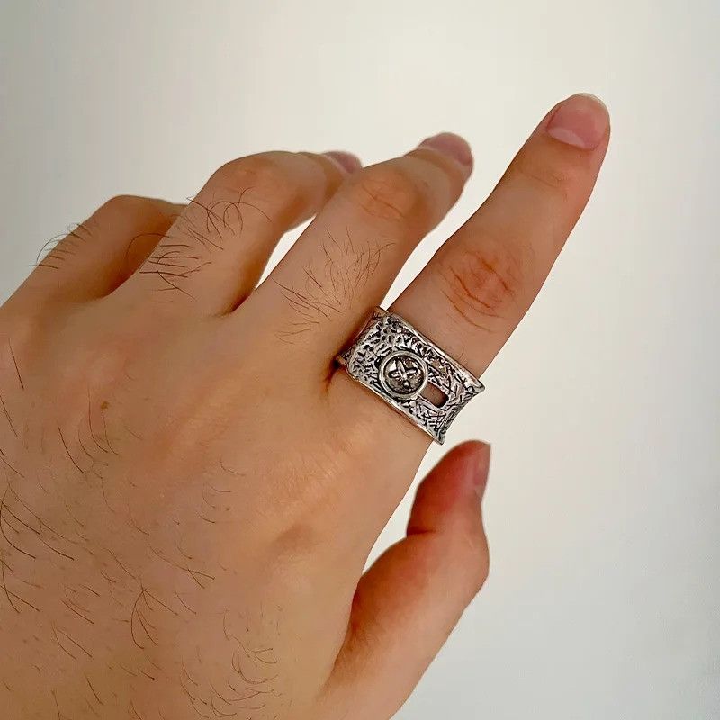 Jewelry × Vintage Retro Clothes Button Wide Ring Size ONE SIZE - 4 Thumbnail