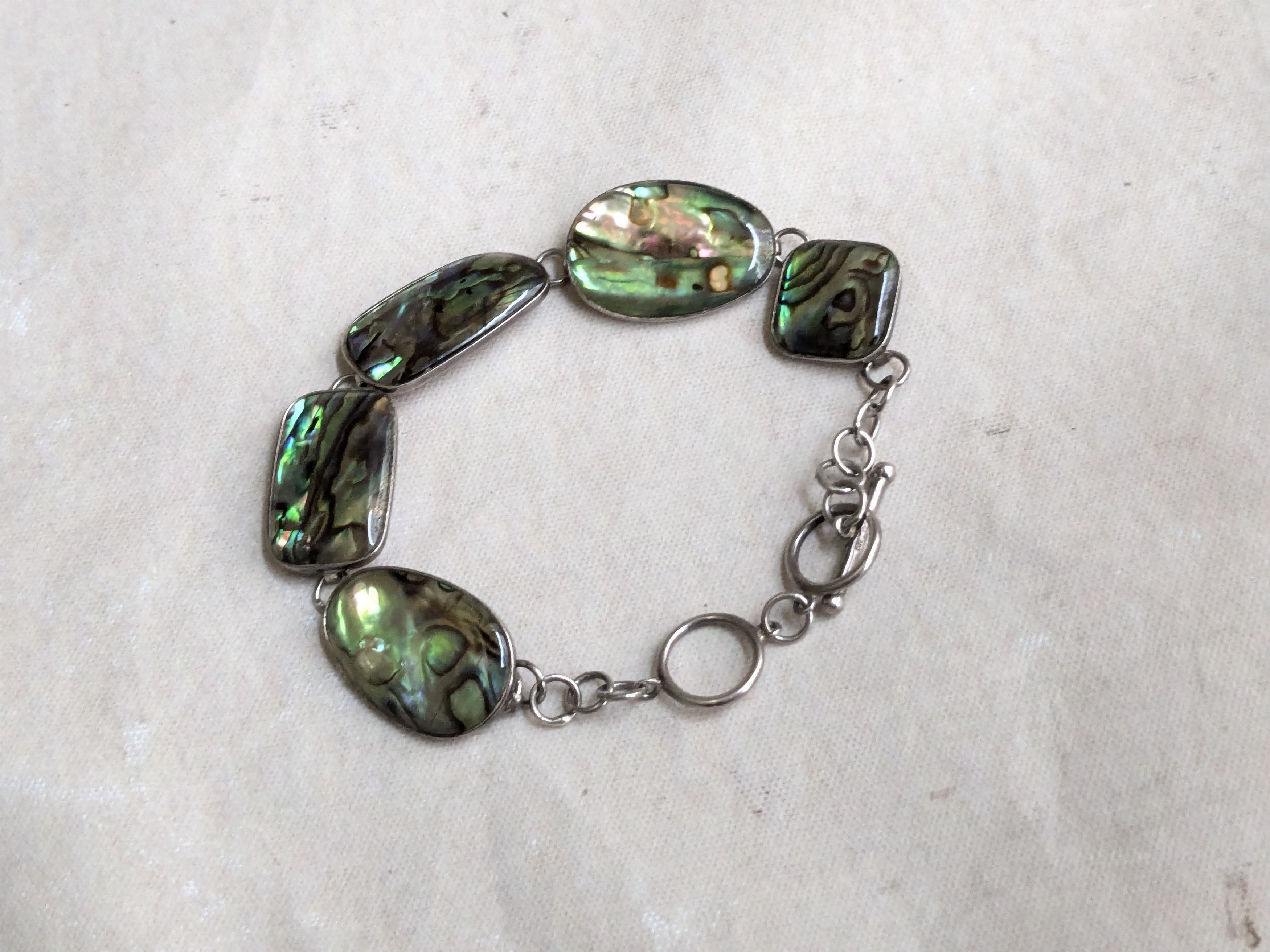 Jewelry Vintage Sterling Silver Bracelet Abalone Shell 8" Size ONE SIZE - 2 Thumbnail
