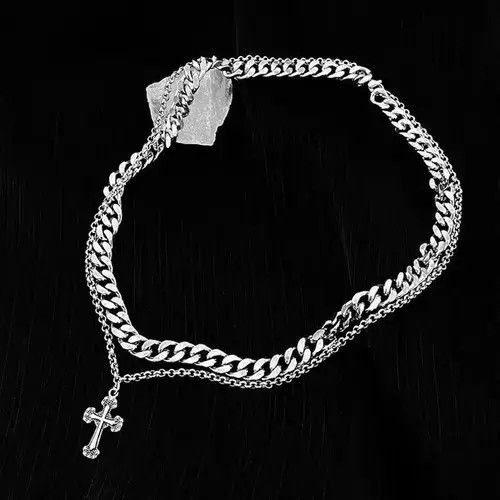 Other Double Layer Titanium Steel Cross Pendant Necklace for Men Size ONE SIZE - 7 Thumbnail