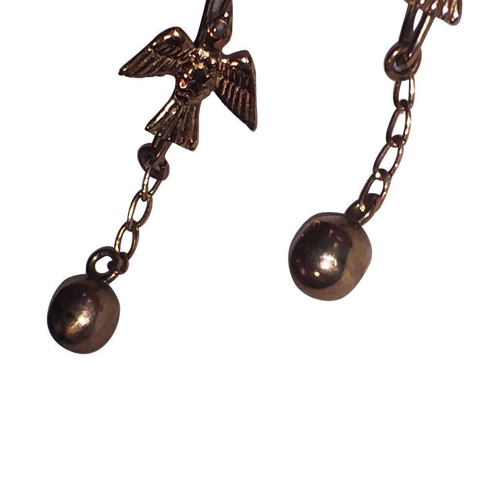 Designer Mexican Swallow Bird 8 KT Gold Dangle Ball Earrings Size ONE SIZE - 4 Thumbnail