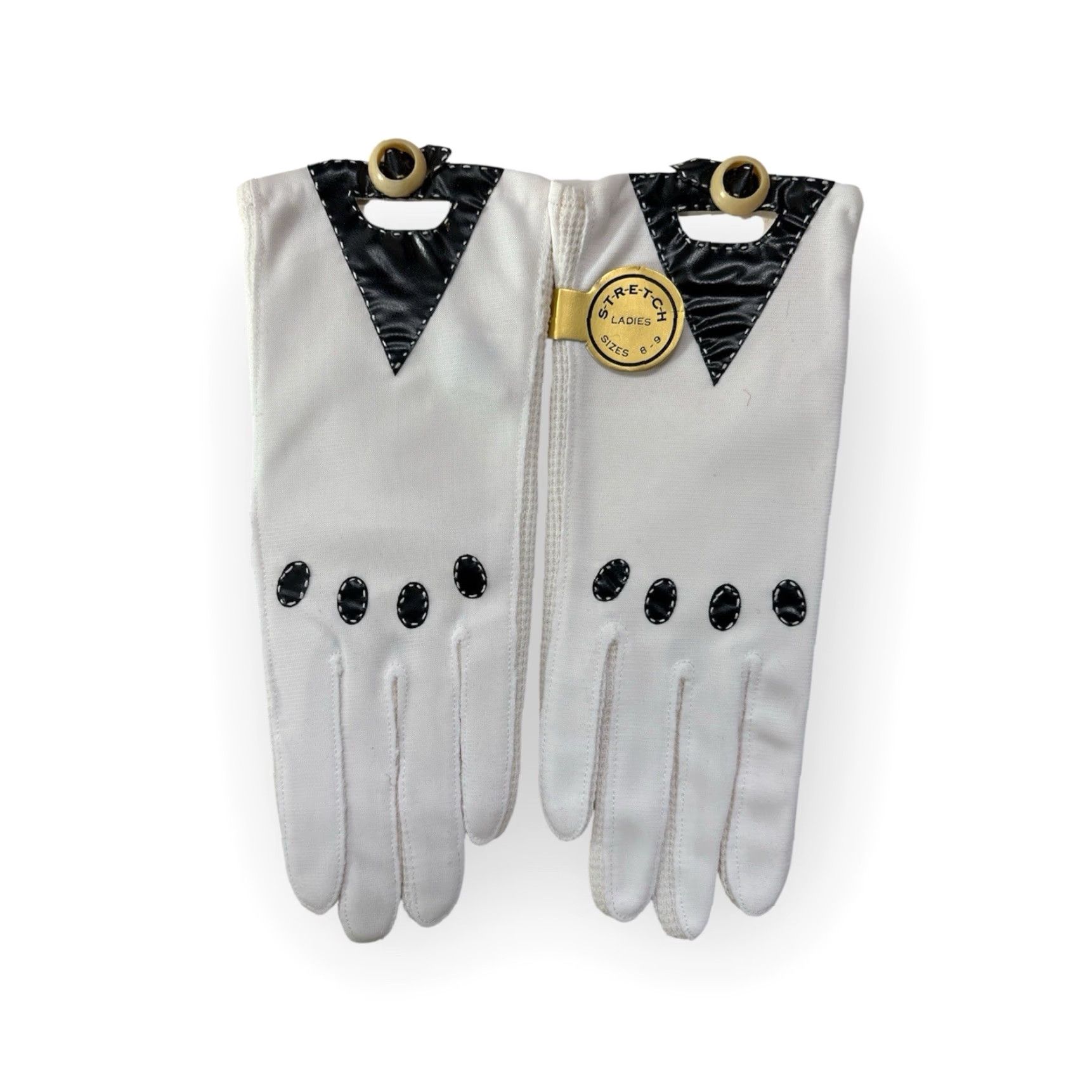 Vintage VINTAGE dress gloves Womens L White 70s Deadstock NIP Nylon Buckle detail gloves Size L / US 10 / IT 46 - 4 Thumbnail