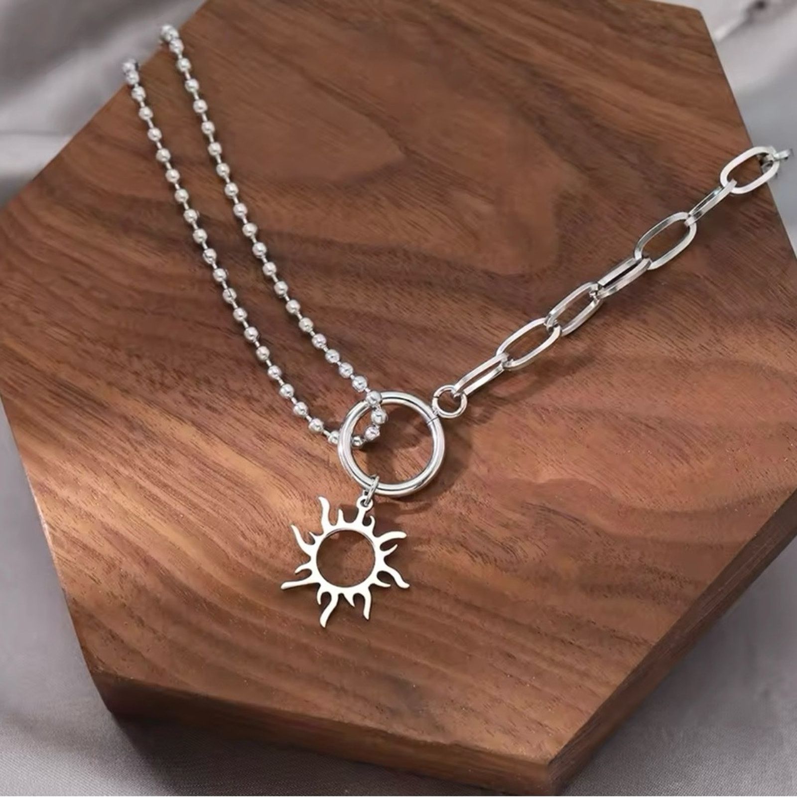 Other Stainless Steel Sun Totem Necklace Silver 17”+1” Size ONE SIZE - 5 Thumbnail