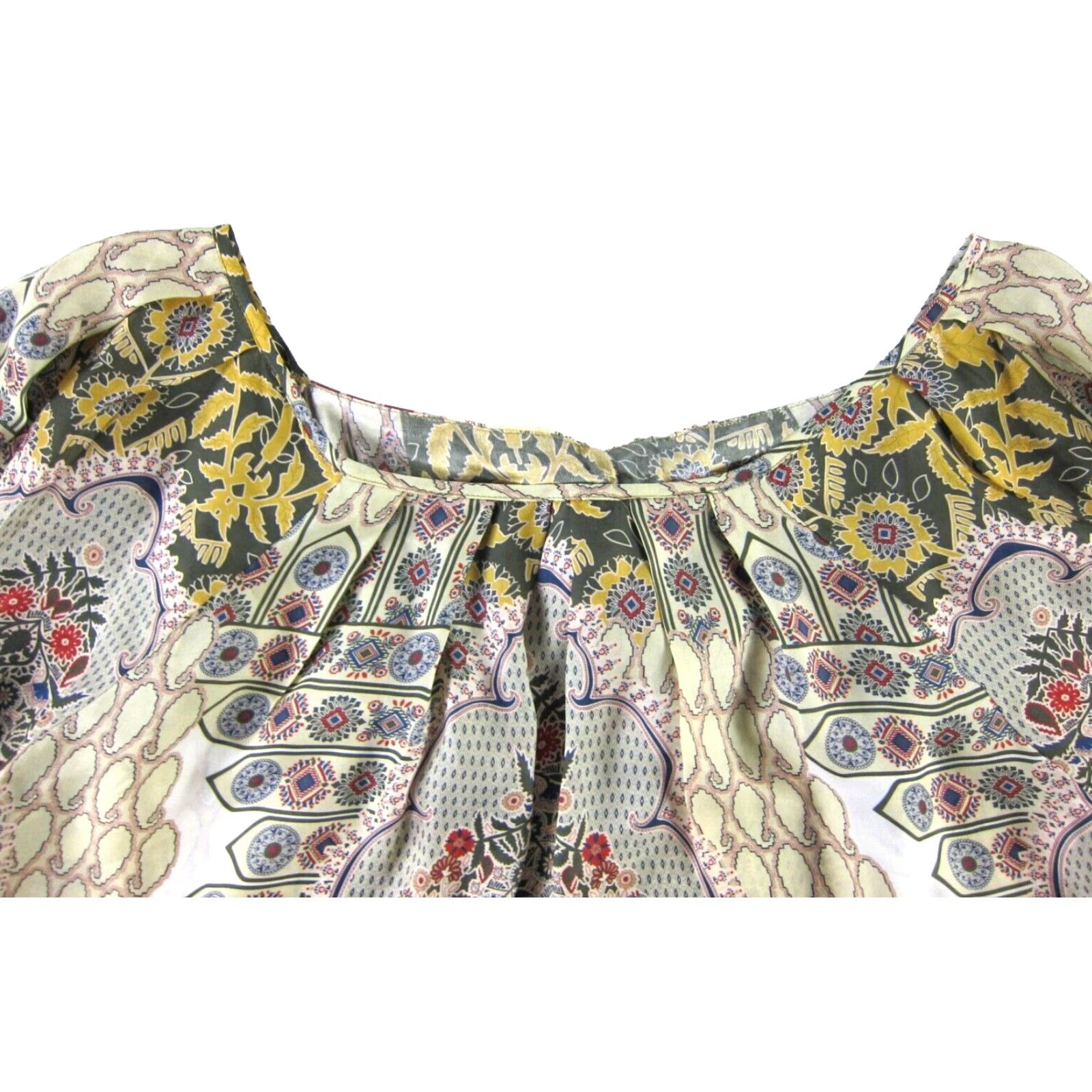 Vintage Sundance Blouse Tunic Short Sleeve 100% Silk Green Floral M Womens Size M / US 6-8 / IT 42-44 - 4 Thumbnail