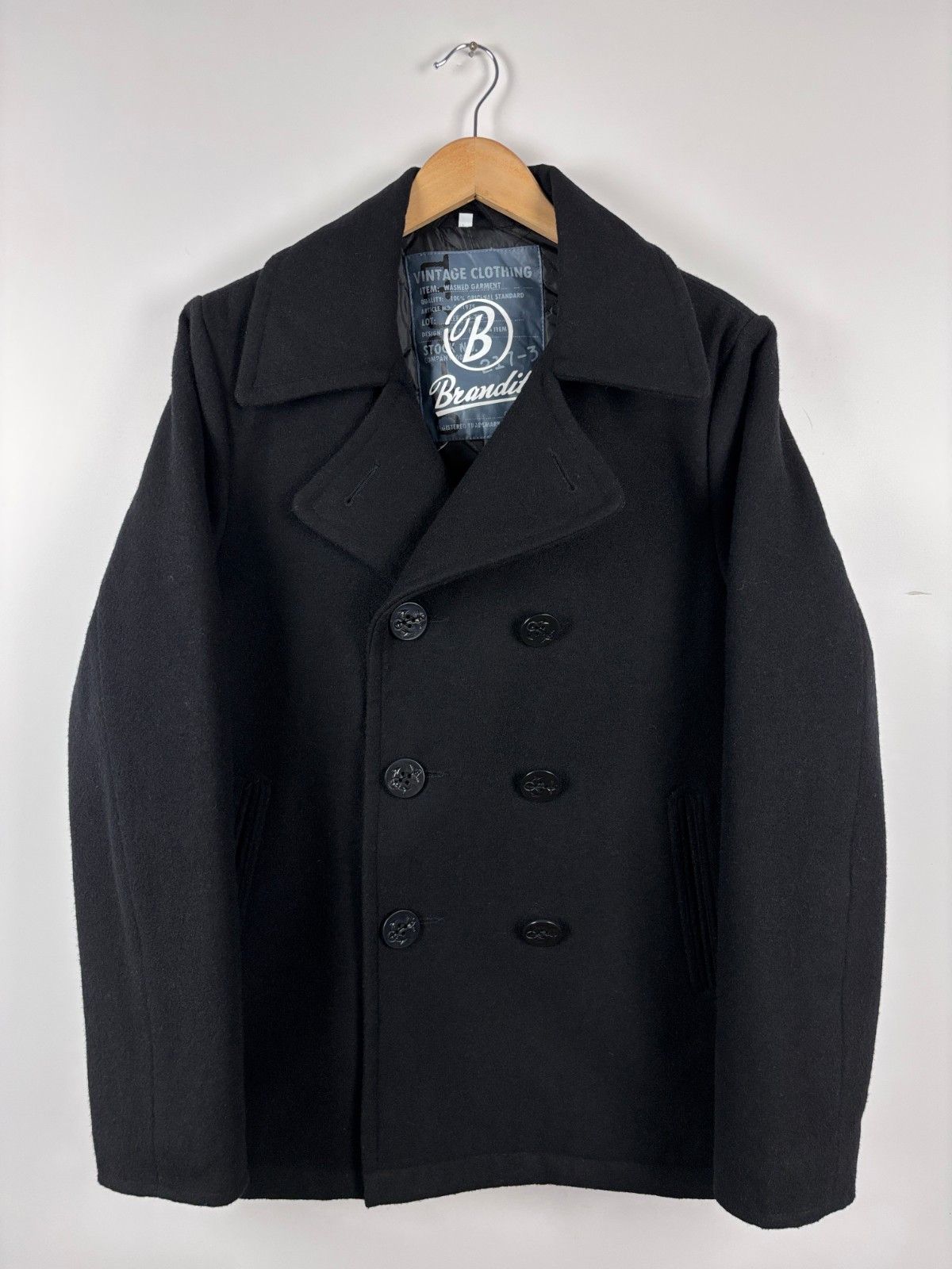 Brandit Mens Brandit Double-Breasted Wool Pea Coat Black Size S Size US S / EU 44-46 / 1 - 1 Thumbnail