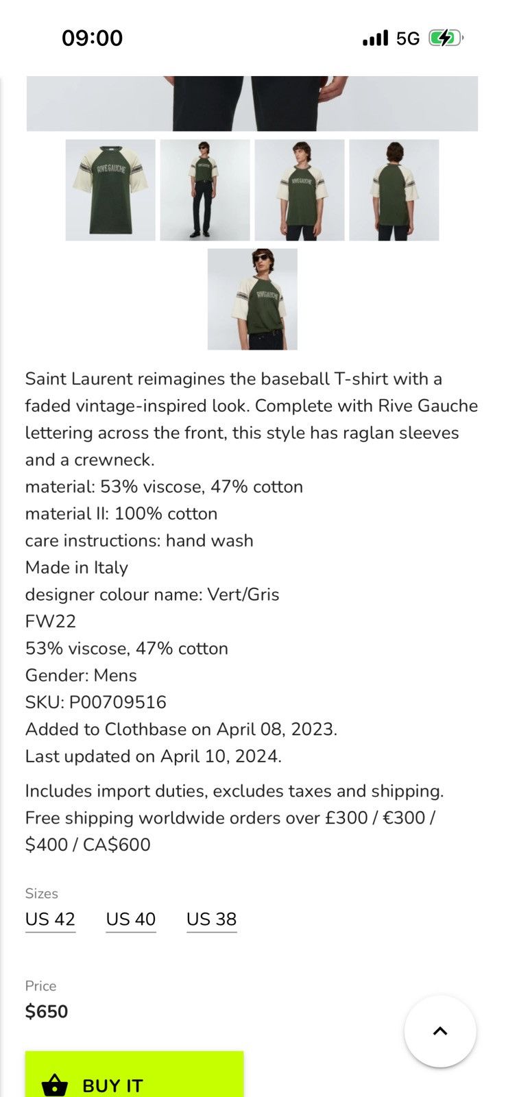 Saint Laurent Paris SAINT LAURENT tshirt sizes shown in photos by tape measure Size US S / EU 44-46 / 1 - 3 Thumbnail