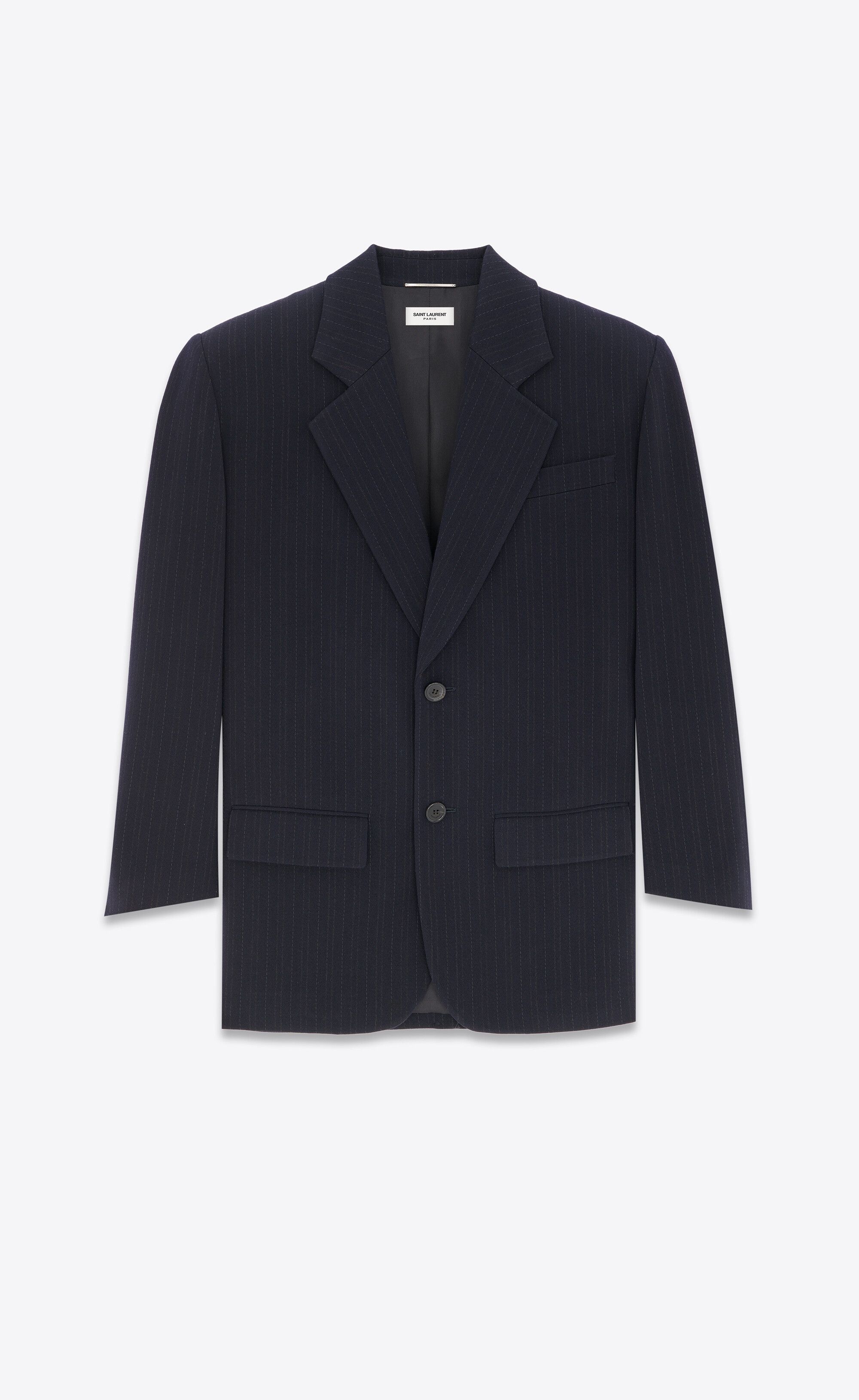 Saint Laurent Paris o1bcso1str0125 Oversized Jacket In Striped Wool in Black Size US S / EU 44-46 / 1 - 1 Thumbnail