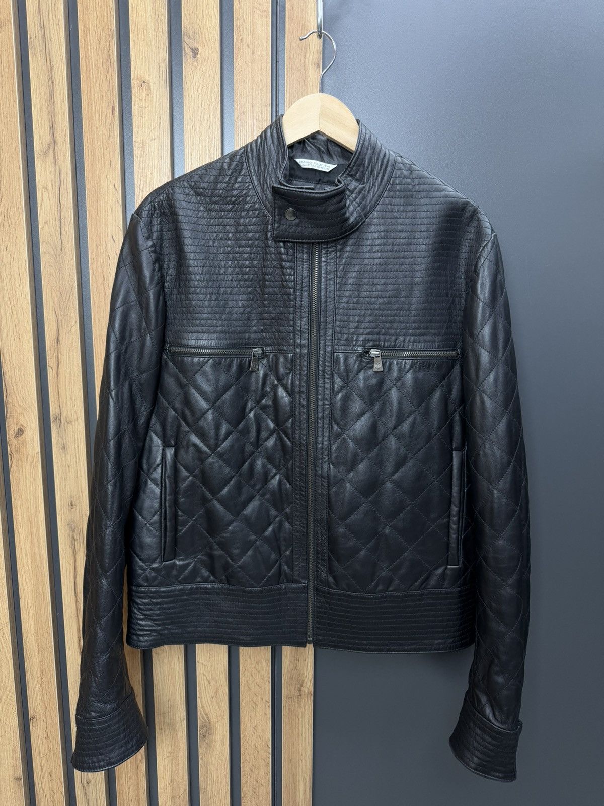 Trussardi Trussardi Collection Black Leather Quilted Jacket Moto Style Size US L / EU 52-54 / 3 - 1 Thumbnail