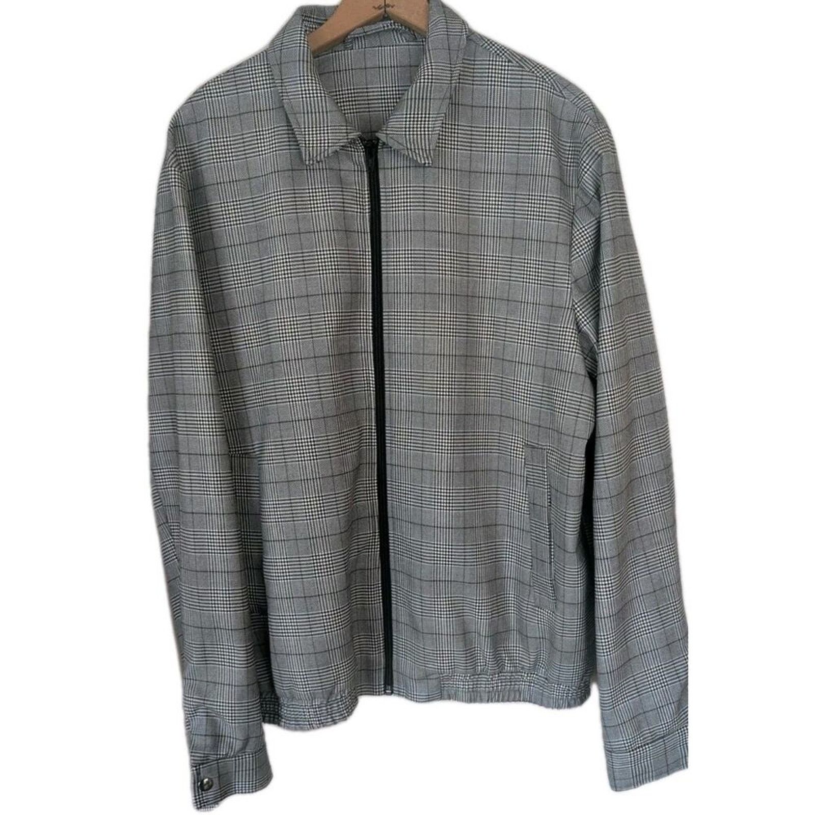 Topman Topman Plaid Zip Jacket Mens L Gray Check Lightweight Coat Size US L / EU 52-54 / 3 - 1 Thumbnail