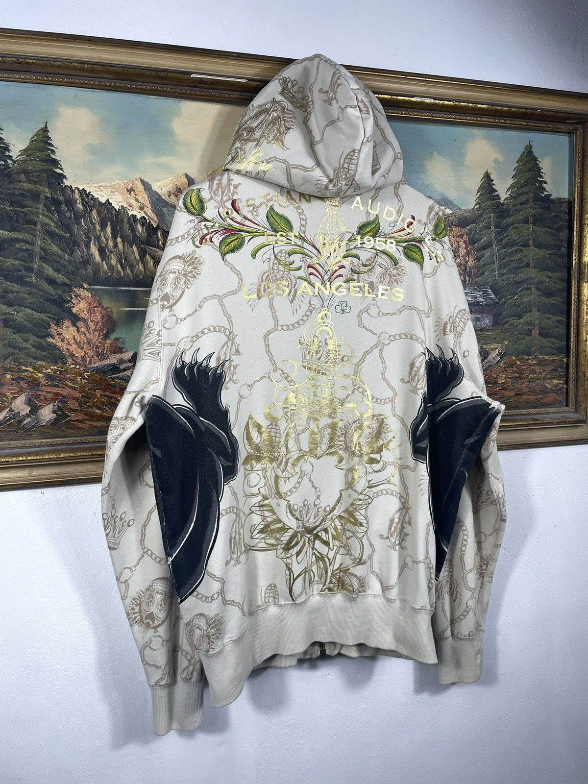 Christian Audigier Ed Hardy Retro 00s Hoodie With Crystals Affliction Grunge Size US XL / EU 56 / 4 - 8 Thumbnail