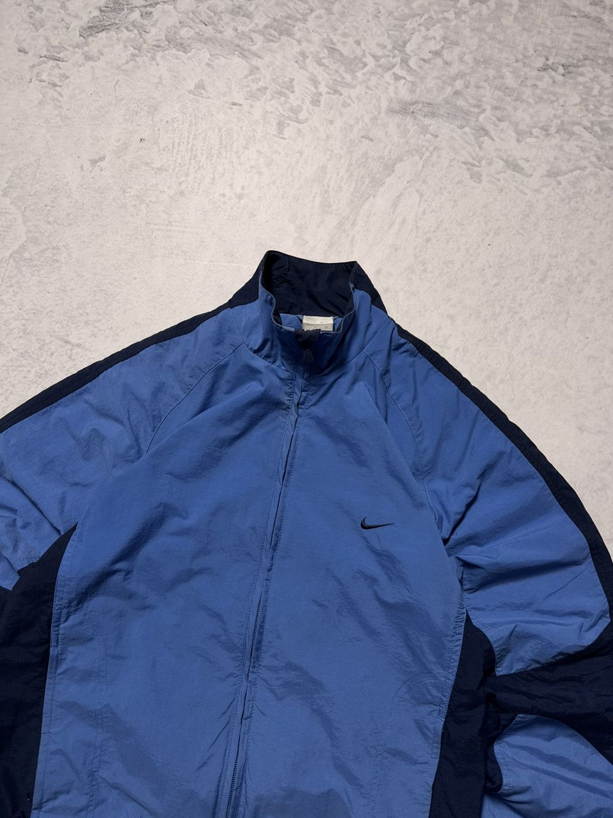 Nike × Vintage 00s Nike Vintage Mini Swoosh Oversize Drill Track Jacket Y2K Size US S / EU 44-46 / 1 - 2 Thumbnail