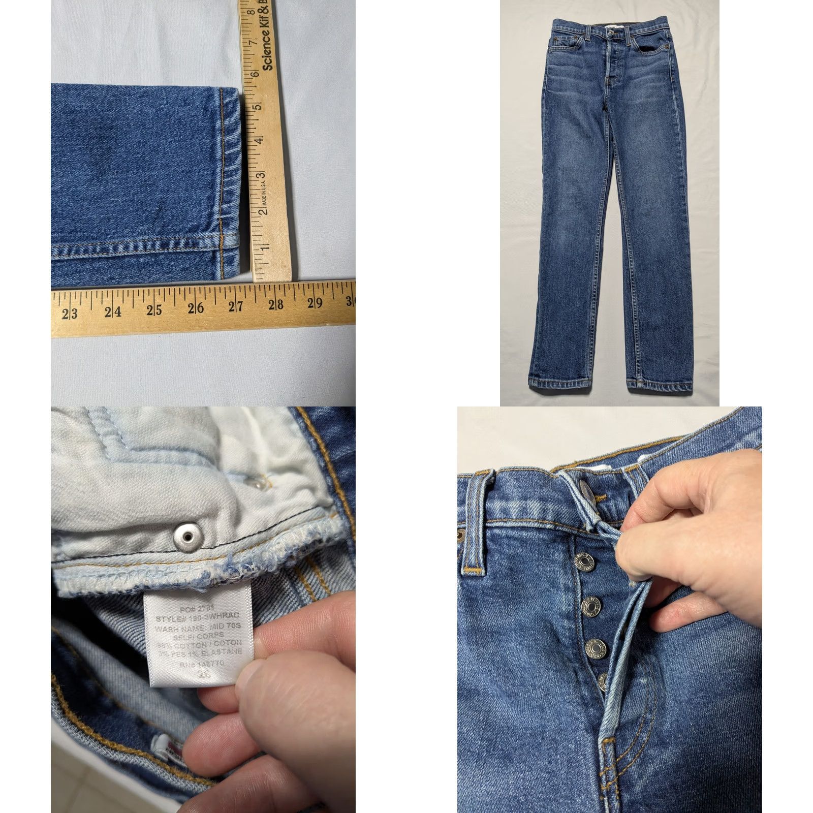 RE/DONE RE/DONE Originals Ankle Jeans Button Fly Blue Stretch - Size 26 MADE USA EUC Womens Jeans, 26 Inseam 27in Mid Rise Size 26" / US 2 / IT 38 - 8 Thumbnail