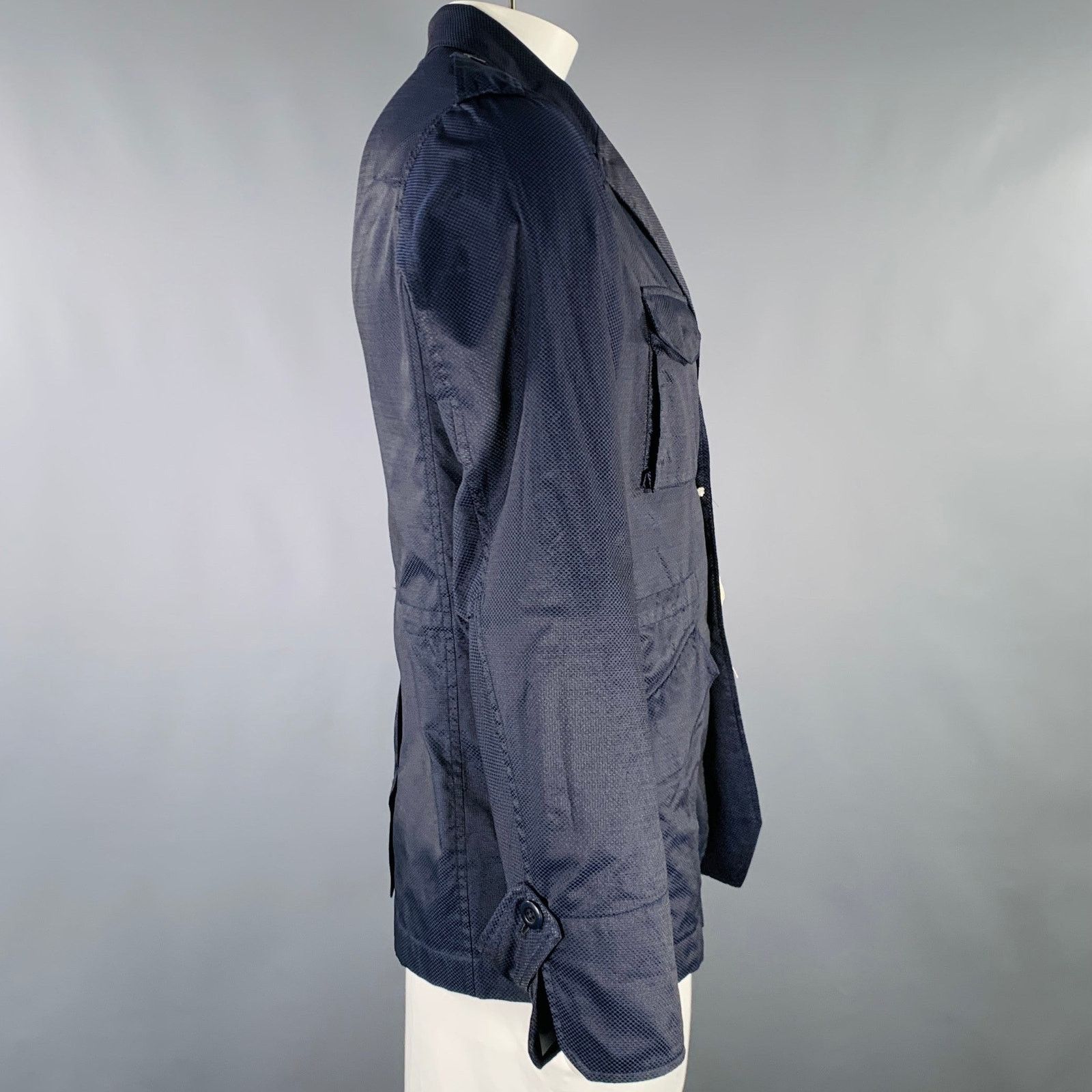 Ts(S) TS (S) Size L Navy Textured Cotton Drawstring Hacking Jacket Size US L / EU 52-54 / 3 - 2 Thumbnail
