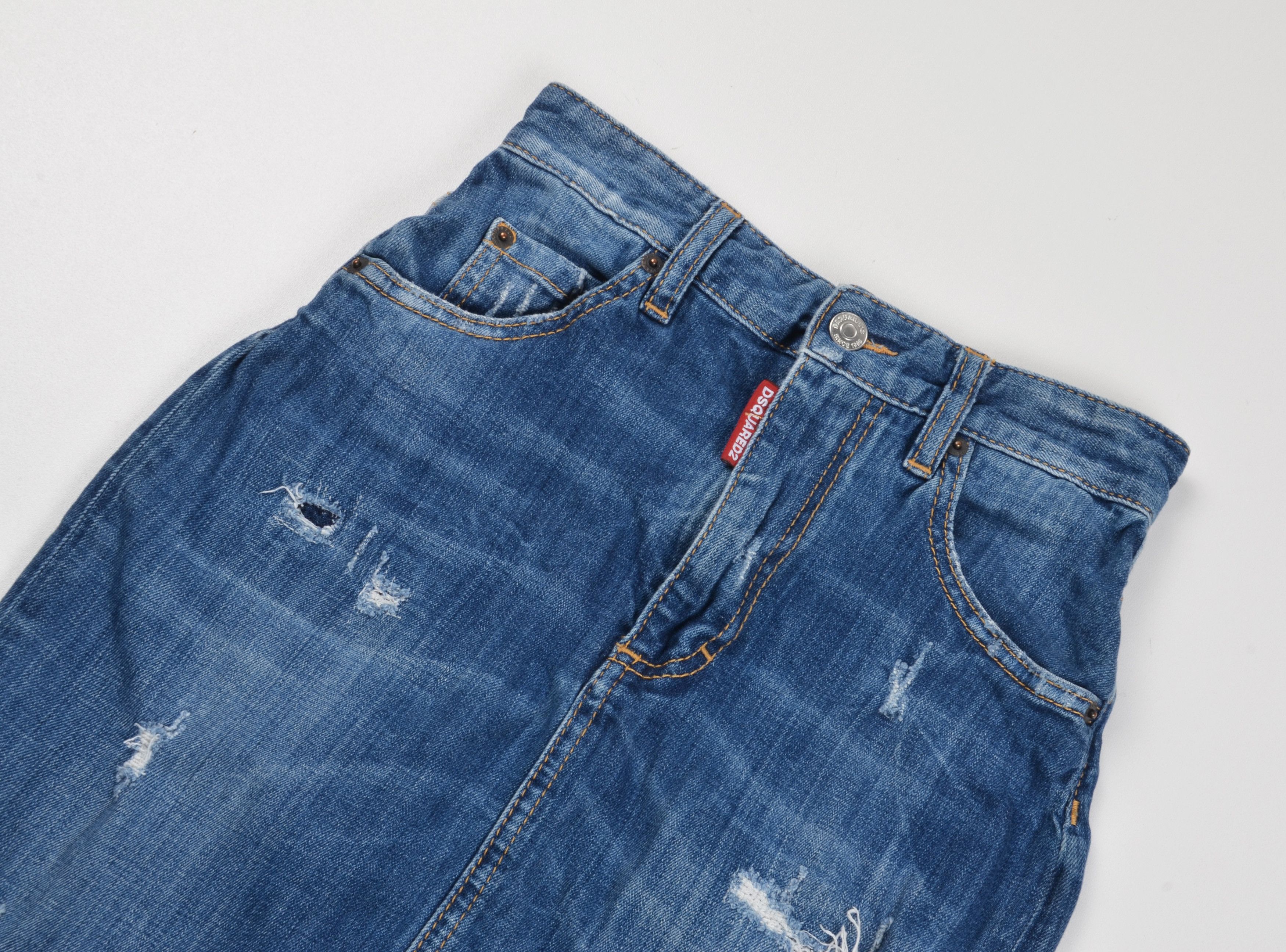 Dsquared2 Vintage Dsquared2 Y2K Grunge Distressed Denim Pencil Skirt Size 25" / US 0 / IT 36 - 4 Thumbnail