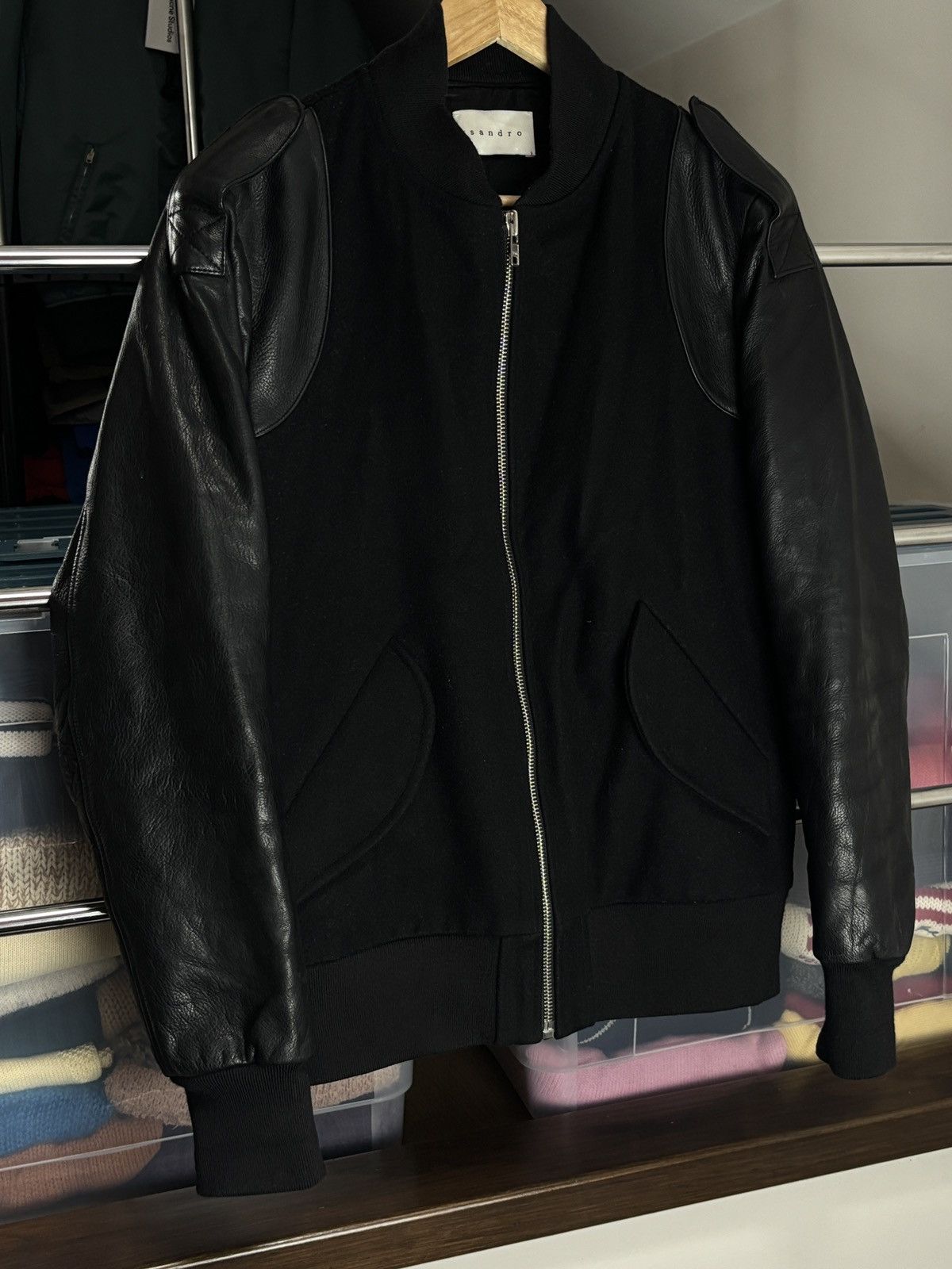 Sandro Sandro Wool & Cow Leather Bomber Jacket Vintage Biker Size US M / EU 48-50 / 2 - 2 Thumbnail