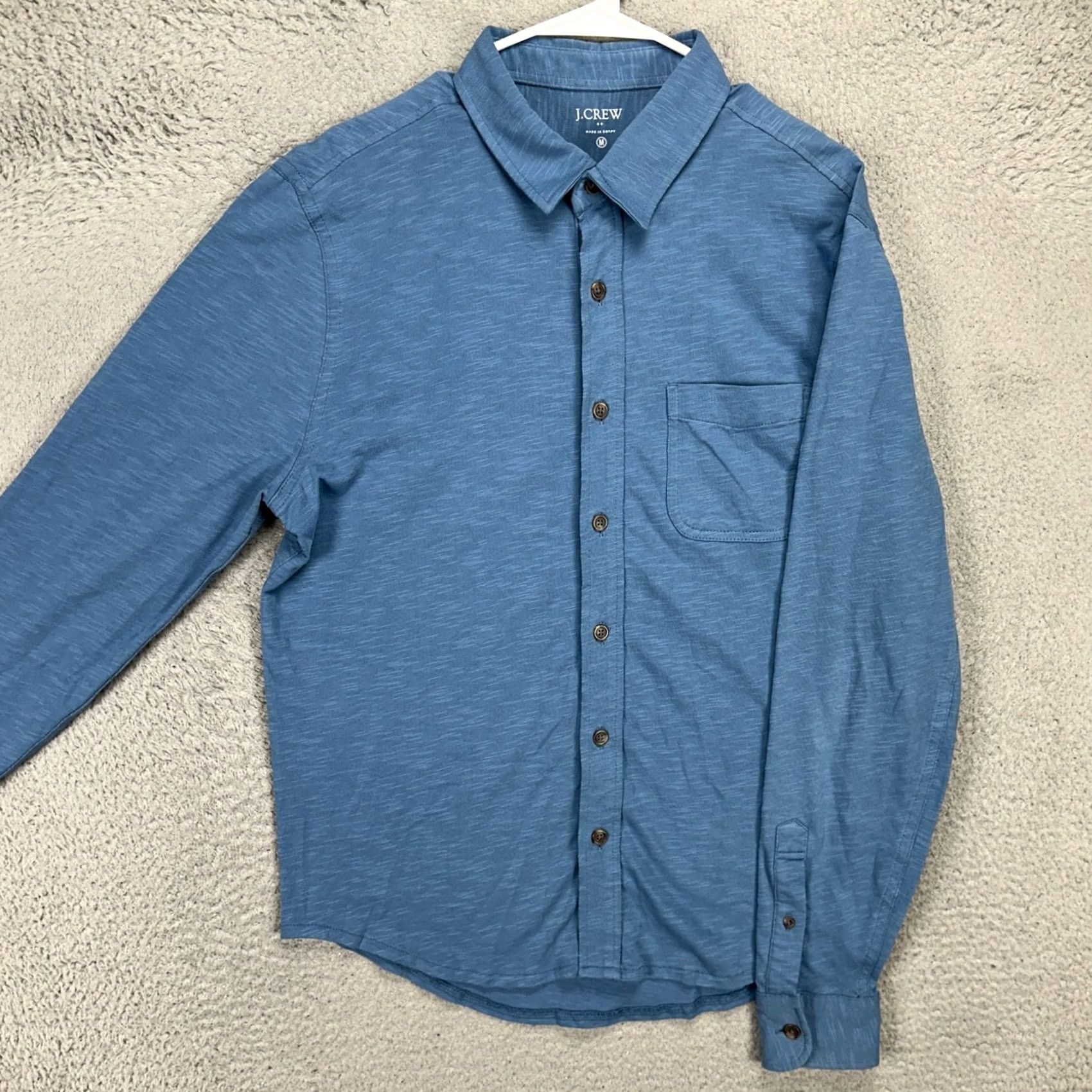 Vintage J Crew Mens Jersey Knit Button Up Shirt Medium Blue Pockets Long Sleeve Cotton Size US M / EU 48-50 / 2 - 2 Thumbnail