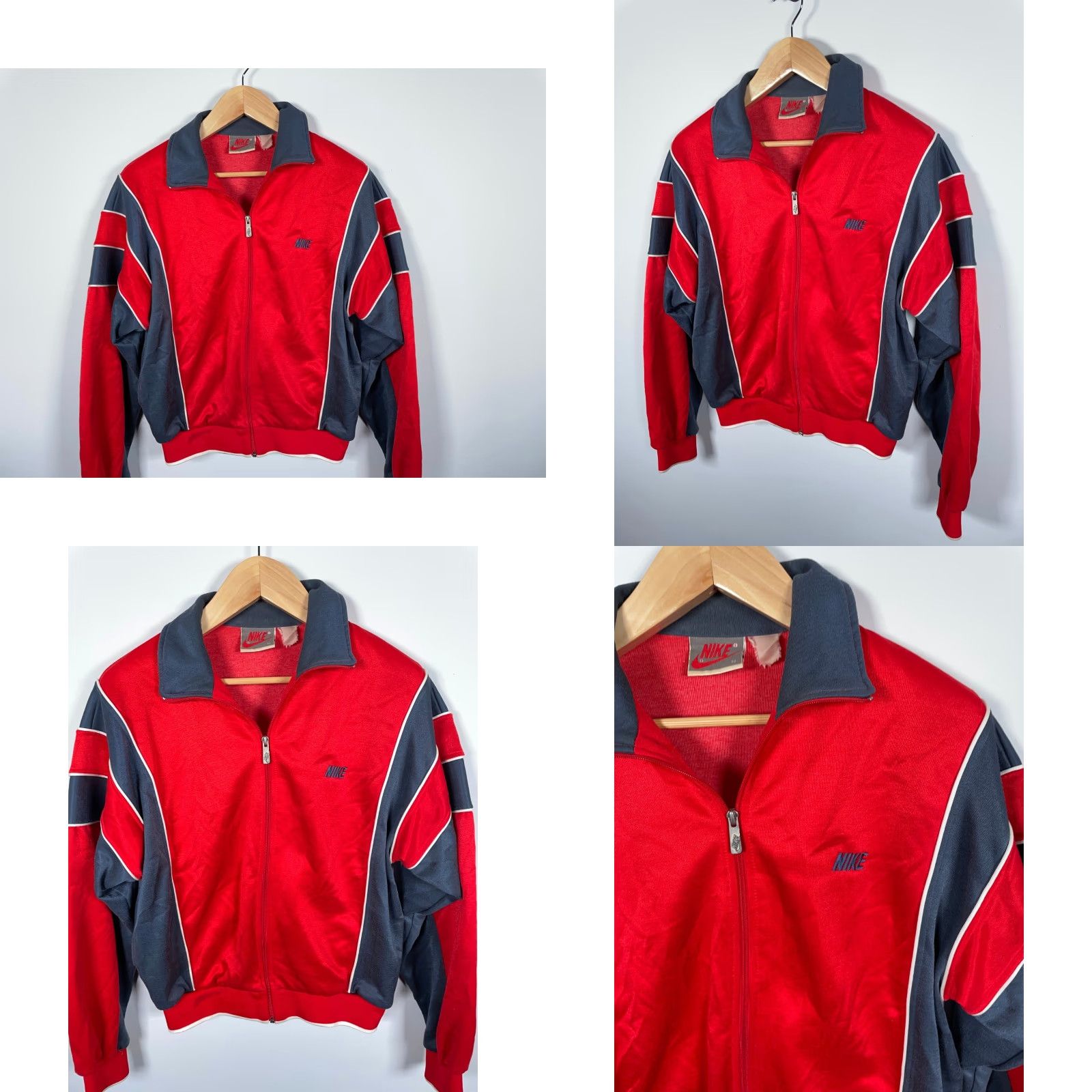 Nike VINTAGE Nike Track Jacket Men's Medium Red Black Polyester Gray Boxy Fit Full Zip Pockets 80s 90s Retro Hip Hop Size US M / EU 48-50 / 2 - 8 Thumbnail