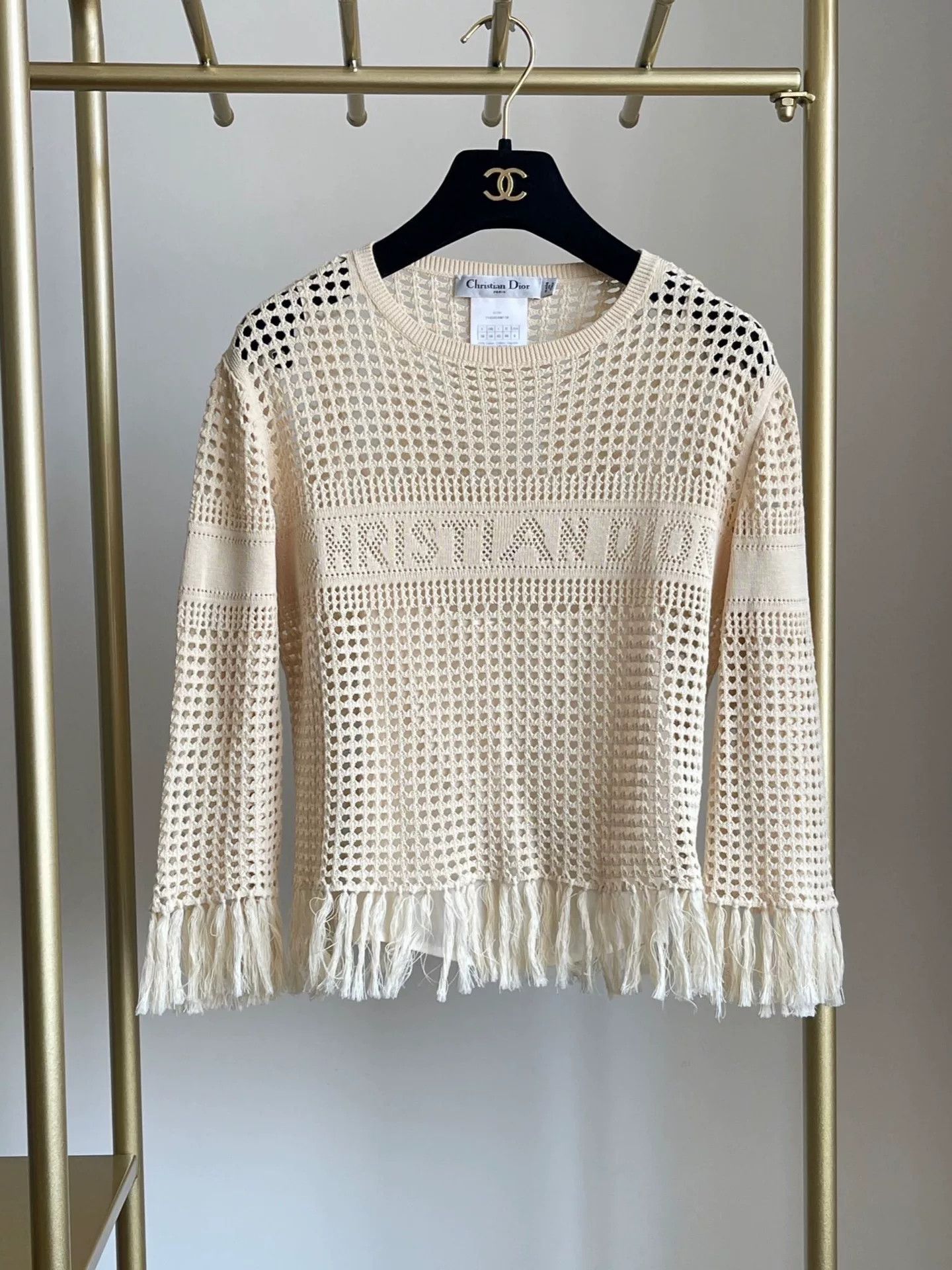Dior elegant beige crochet fringe top by dior Size US S / EU 44-46 / 1 - 1 Thumbnail