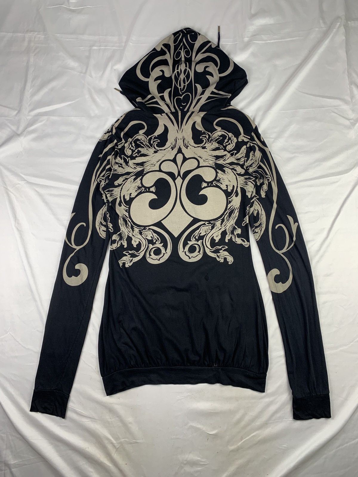 Japanese Brand y2k Dereon Black Grunge Over Print Open Chest Hoodie Size L / US 10 / IT 46 - 1 Thumbnail