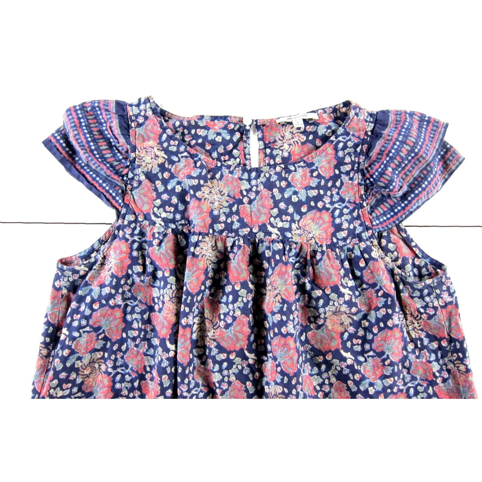 Madewell Madewell Blouse Cap Sleeve 8 Women 100% Cotton Tunic Floral Blue Pink Peasant Size M / US 6-8 / IT 42-44 - 4 Thumbnail