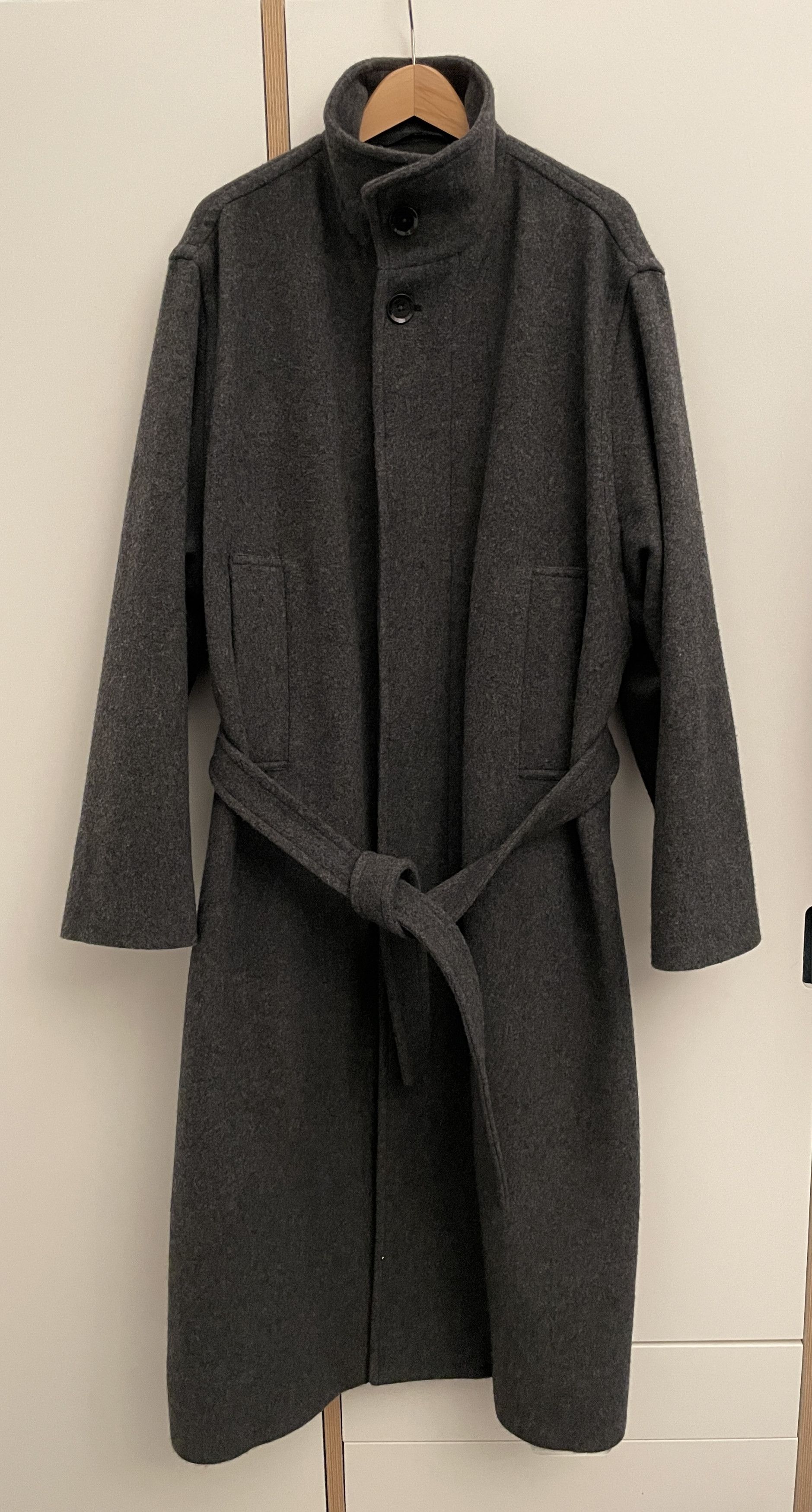 image of Lemaire Fw23 Robe-Peignoir Bathrobe Cashmere Coat In Grey in Heather Grey, Men's (Size Medium)
