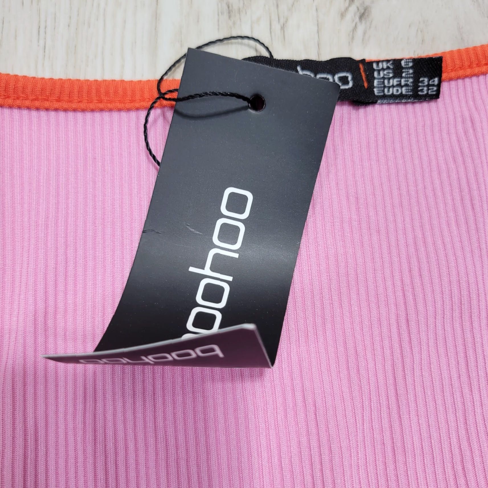 Boohoo Boohoo Bodysuit Pink Flared Sleeve Contrast Trim Ribbed Sz 2 NWT Womens Size XS / US 0-2 / IT 36-38 - 3 Thumbnail