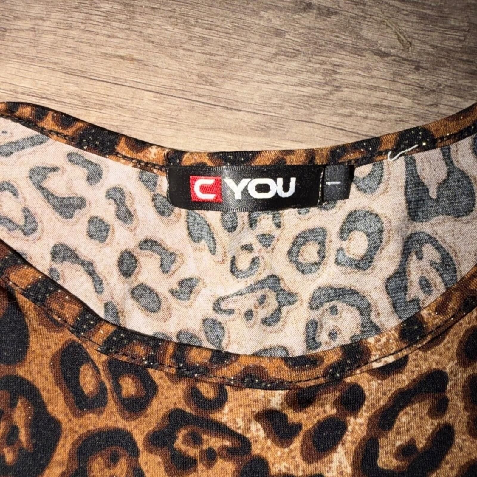Other C YOU Leopard Print Sparkle Long Sleeve Top Size XL / US 12-14 / IT 48-50 - 2 Thumbnail