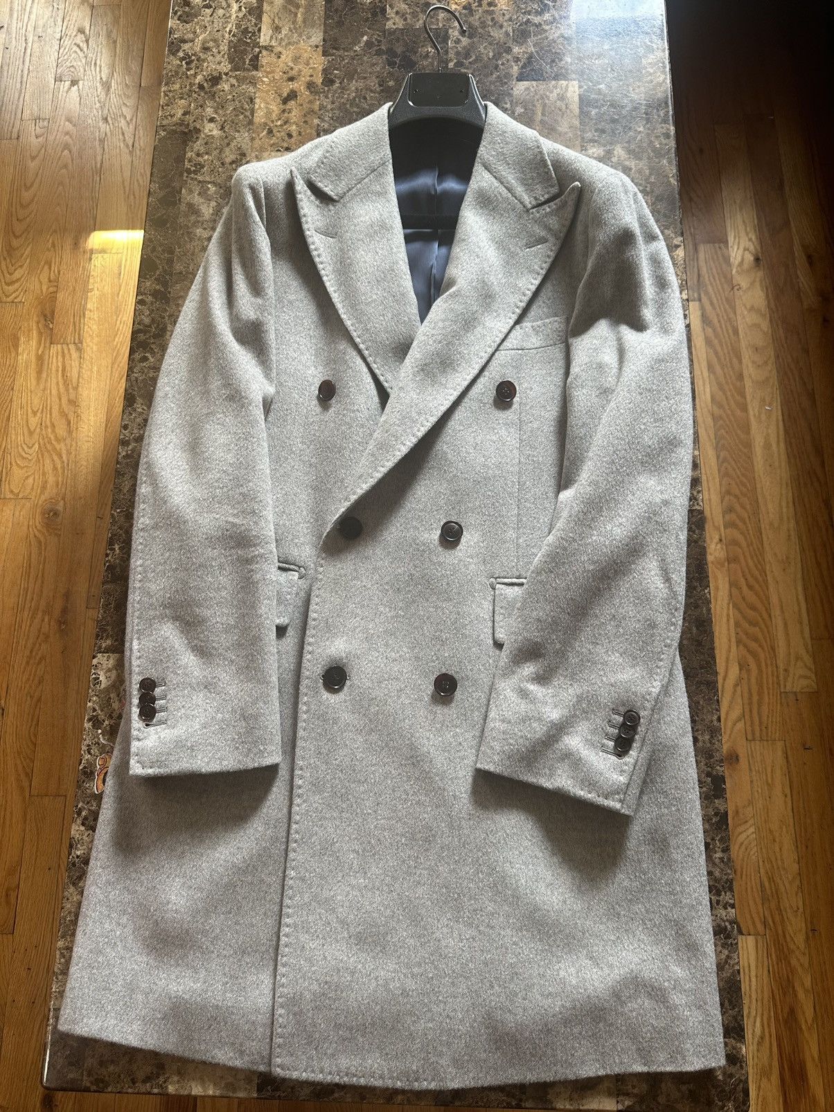 image of Suitsupply Light Grey Double-Breasted Overcoat, Men's (Size Medium)