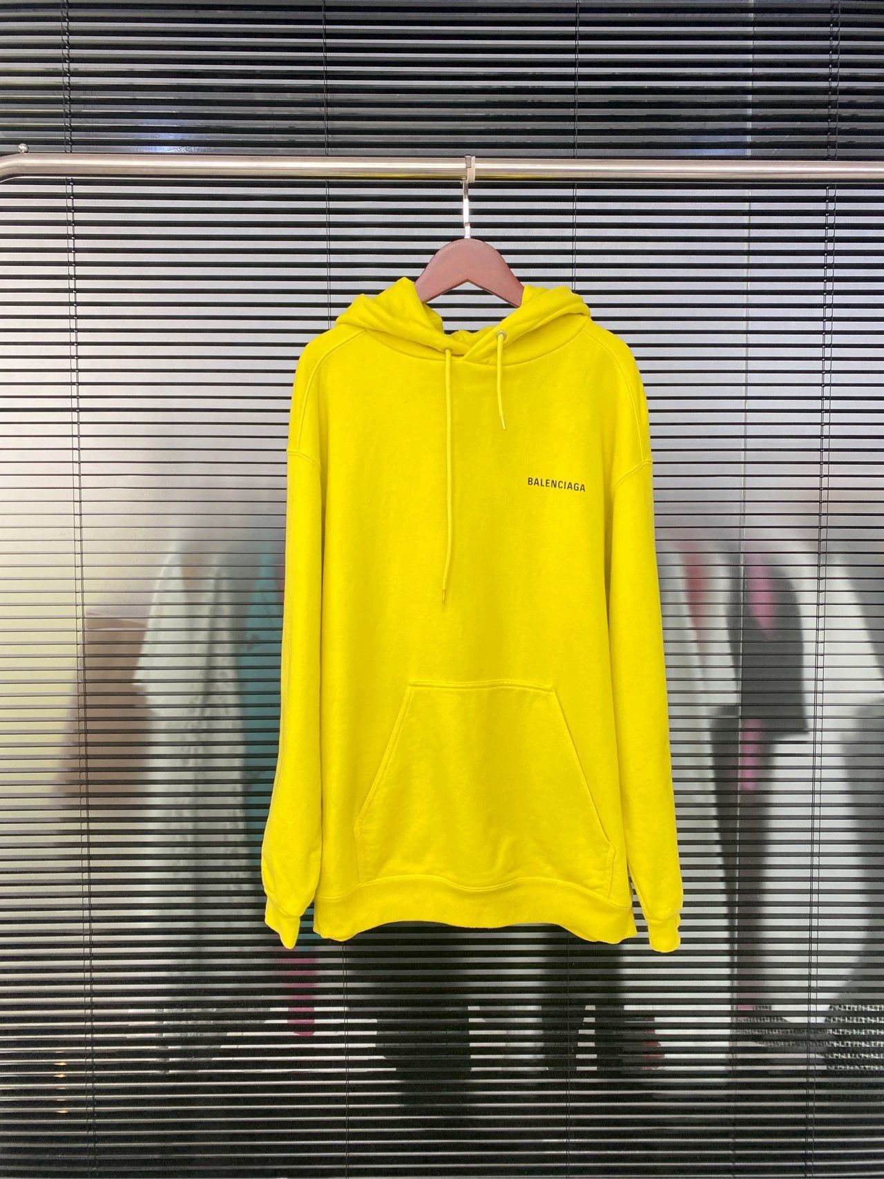 Balenciaga front and back logo letters yellow hoodie hooded sweatshirt