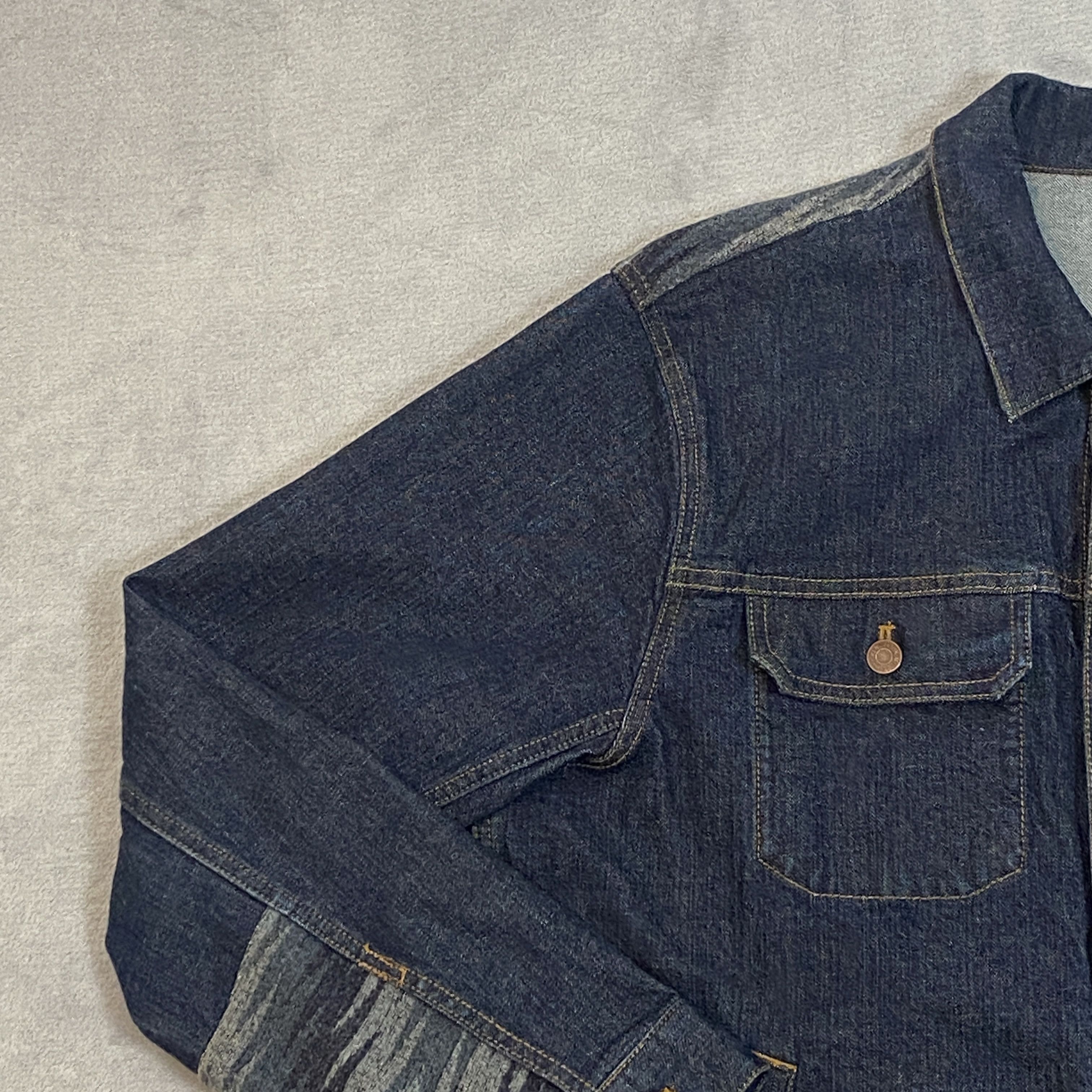Pendleton × Vintage Denim Trucker Jacket Men XL Blue Aztec Navajo Wool Panels Size US XL / EU 56 / 4 - 4 Thumbnail