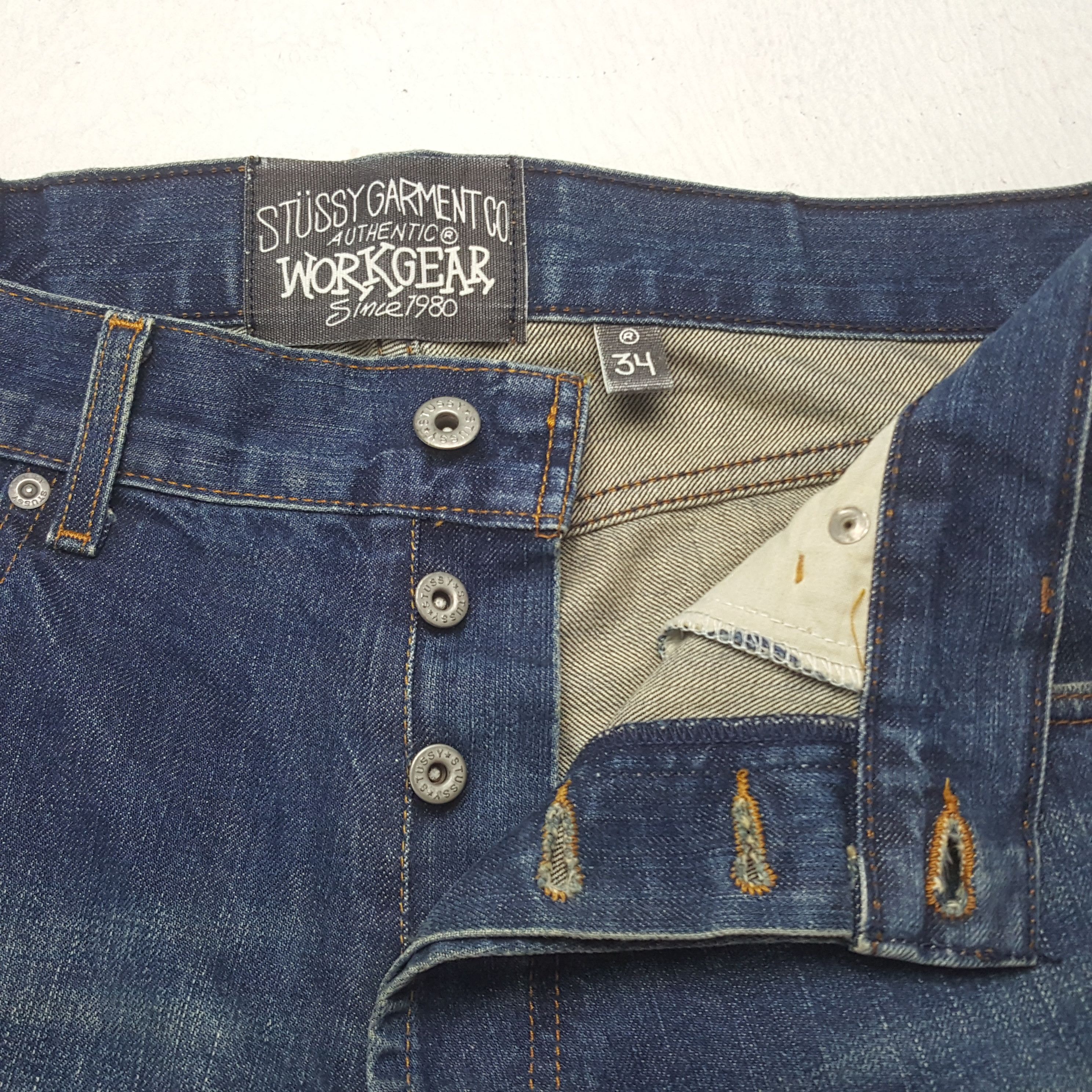 Stussy × Vintage Vintage Stussy Garment Workgear Custom Logo Denim Jeans Size US 33 - 12 Thumbnail