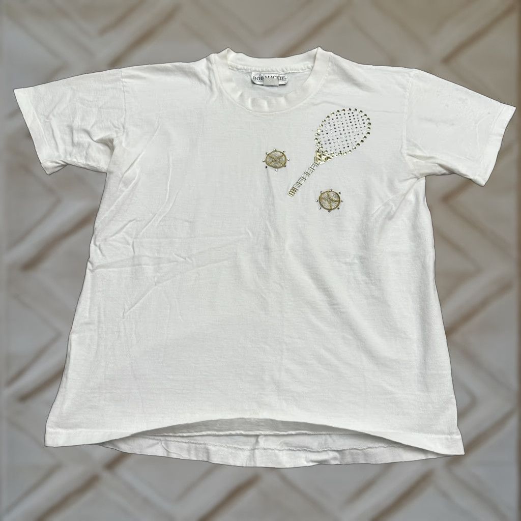 Bob Mackie Bob Mackie T-Shirt Womens Medium White Crew Neck Short Sleeve Beaded Embroidered Size M / US 6-8 / IT 42-44 - 1 Thumbnail