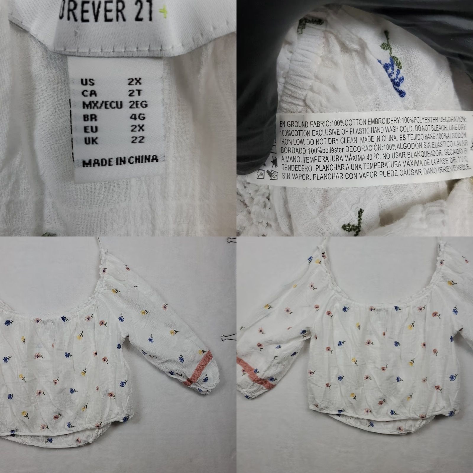 Forever 21 FOREVER 21 Floral Embroidered White Flutter Sleeve Crop Top Women's 2X Festival Apparel Shirt Crop Top Size XXL / US 16-18 / IT 52-54 - 9 Thumbnail