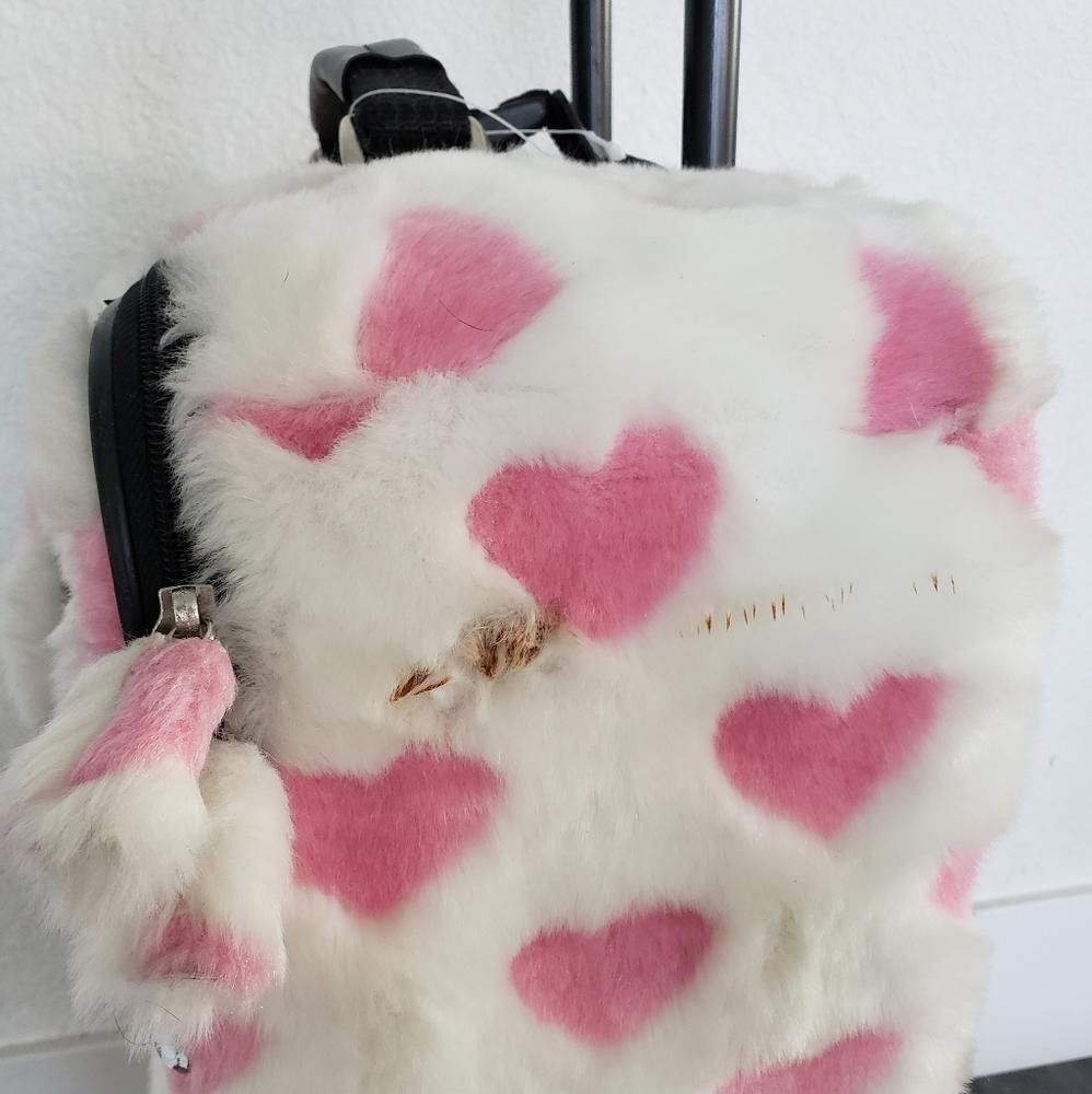 Designer White Pink Faith Knight Faux Fur M Luggage Size ONE SIZE - 3 Thumbnail