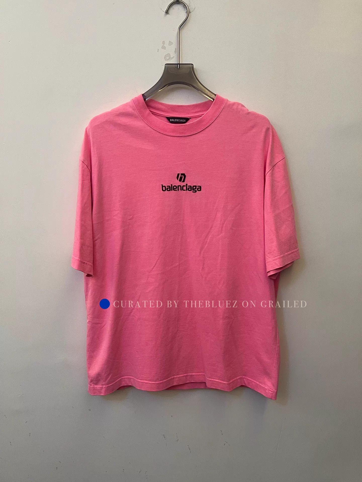 Balenciaga Embroidered Crewneck T-Shirt in Pink Size US M / EU 48-50 / 2 - 1 Thumbnail