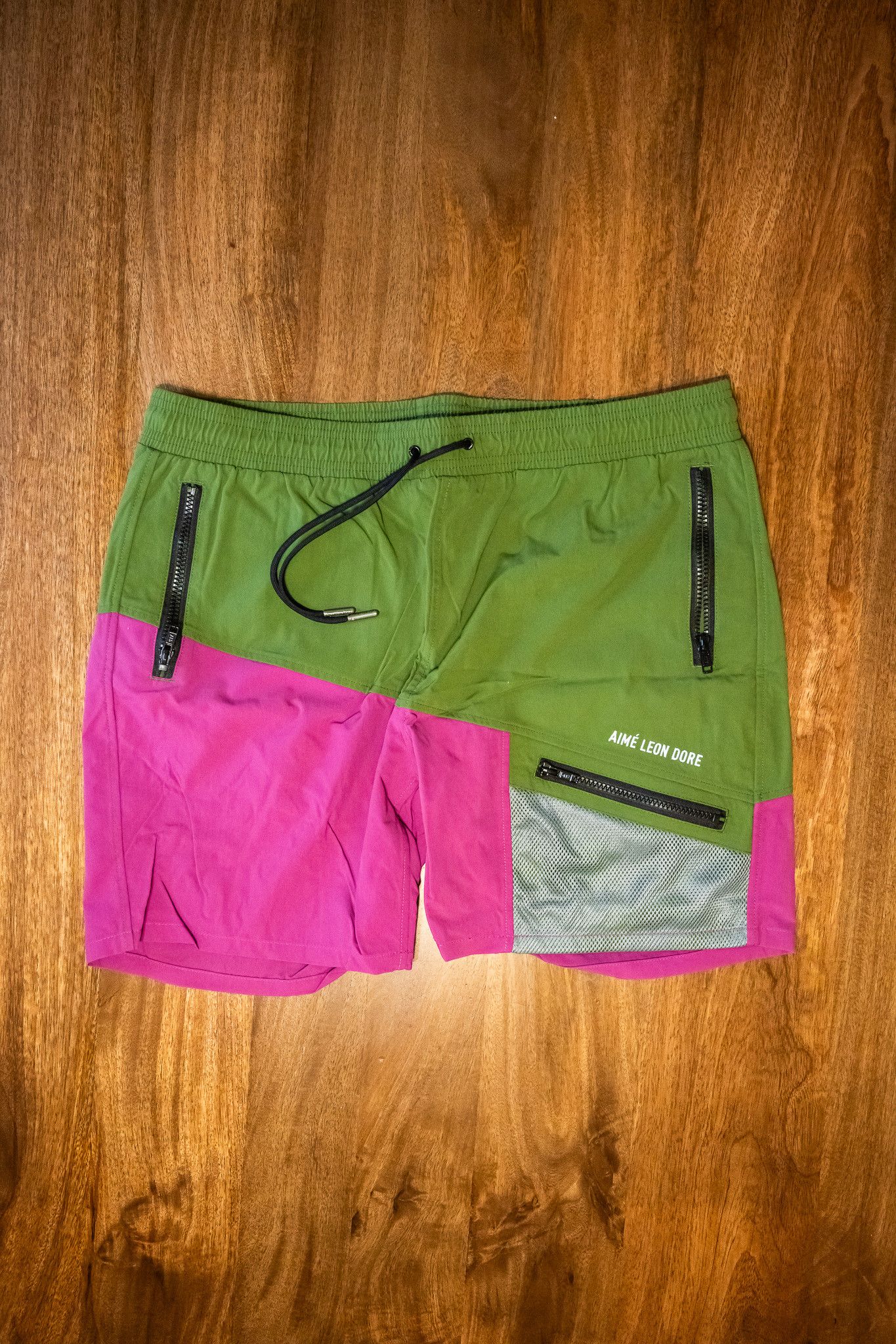 image of Aime Leon Dore Color Blocked Hiking Shorts (Size Xl) in Green/Pink, Men's (Size 37)