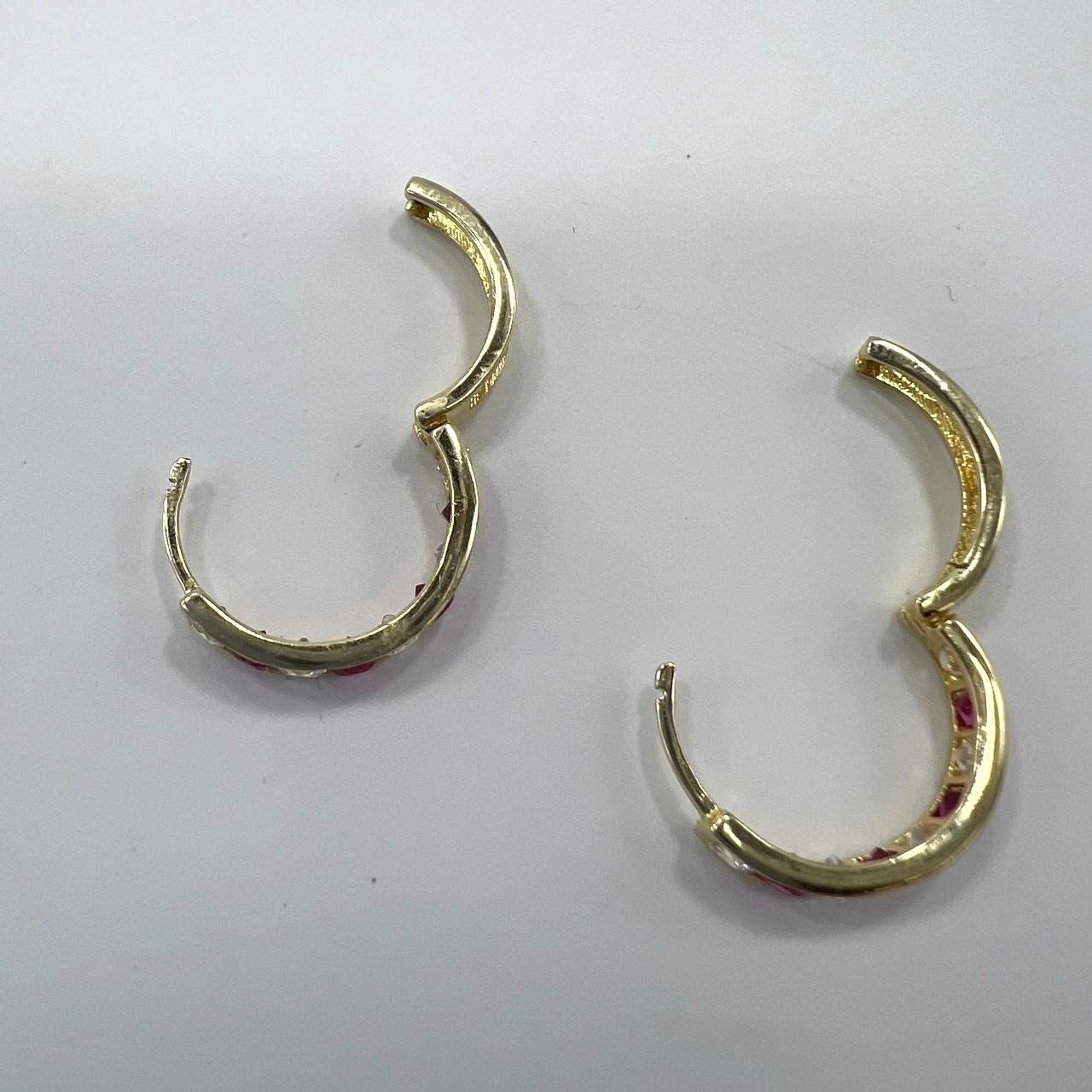 Other New 14K Yellow Gold Hoop Earrings with White and Pink Zircon Size ONE SIZE - 4 Thumbnail